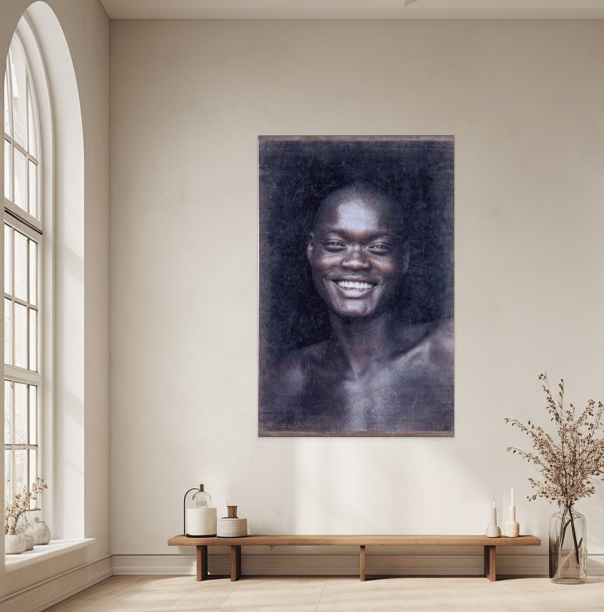 Vintage Portrait Wall Art – Rustic Head Study on Recycled Paper