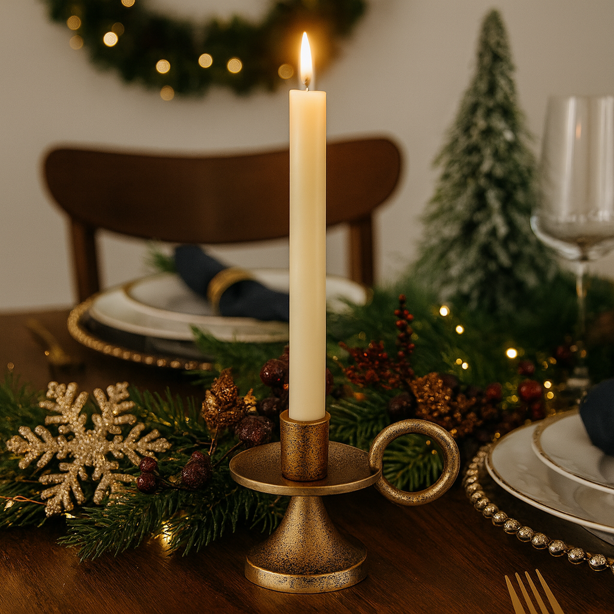 Noor Decorative Aluminum Taper Candle Holder – Antique Brass