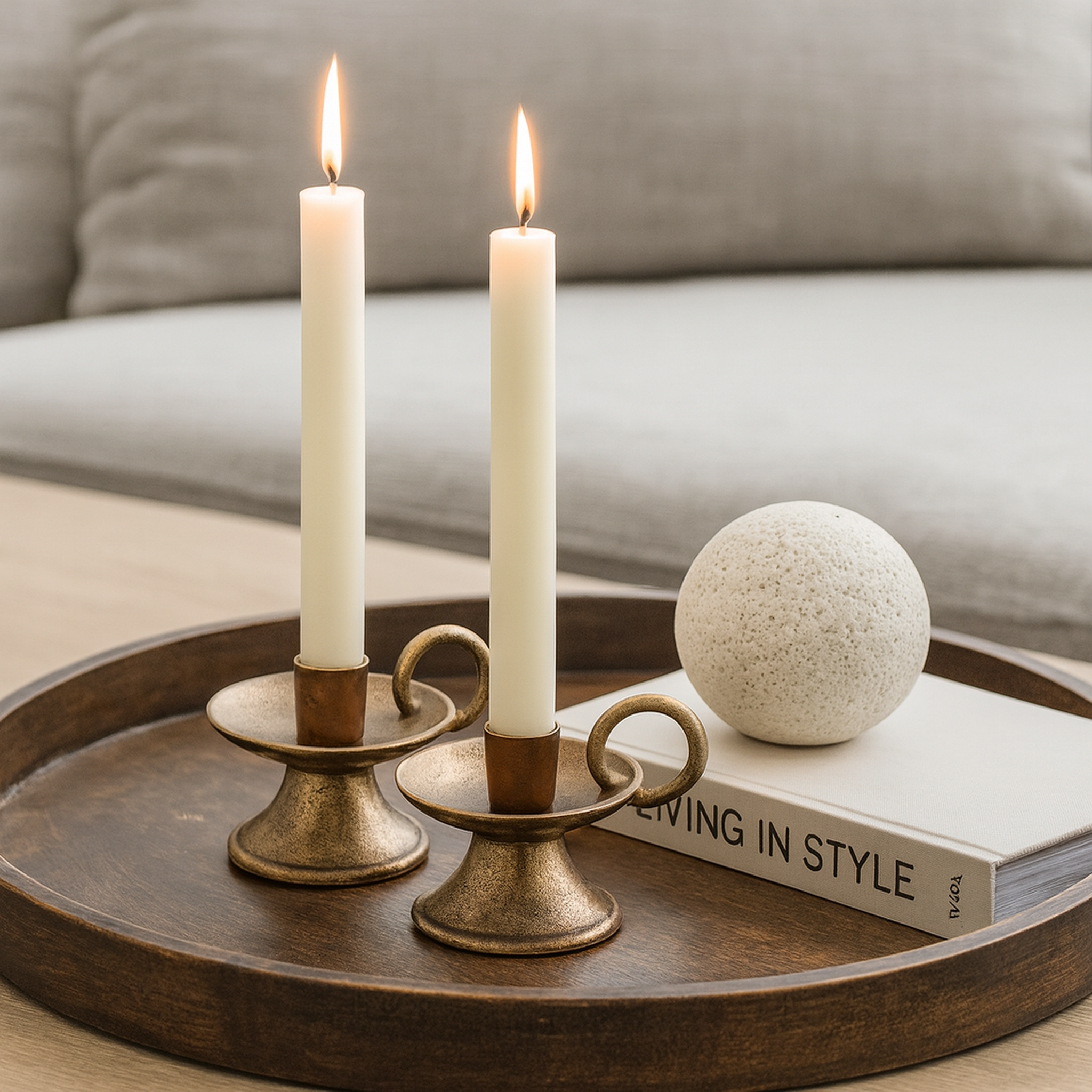 Noor Decorative Aluminum Taper Candle Holder – Antique Brass