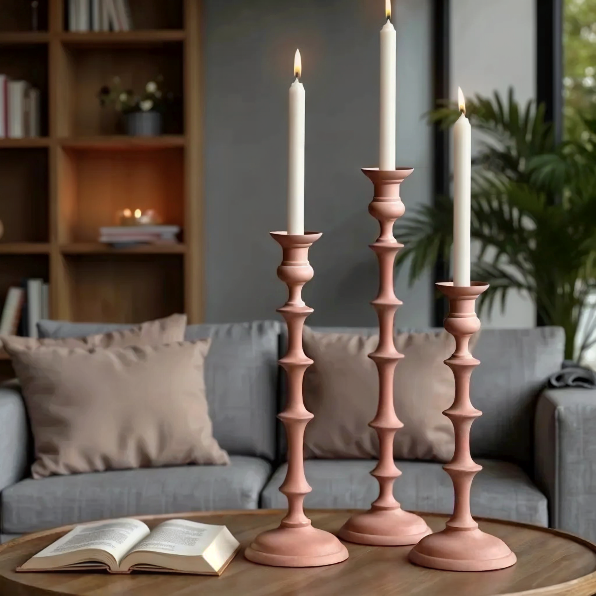 Terra Set of 3 Aluminum Candle Holders Rustic Terracotta-Look