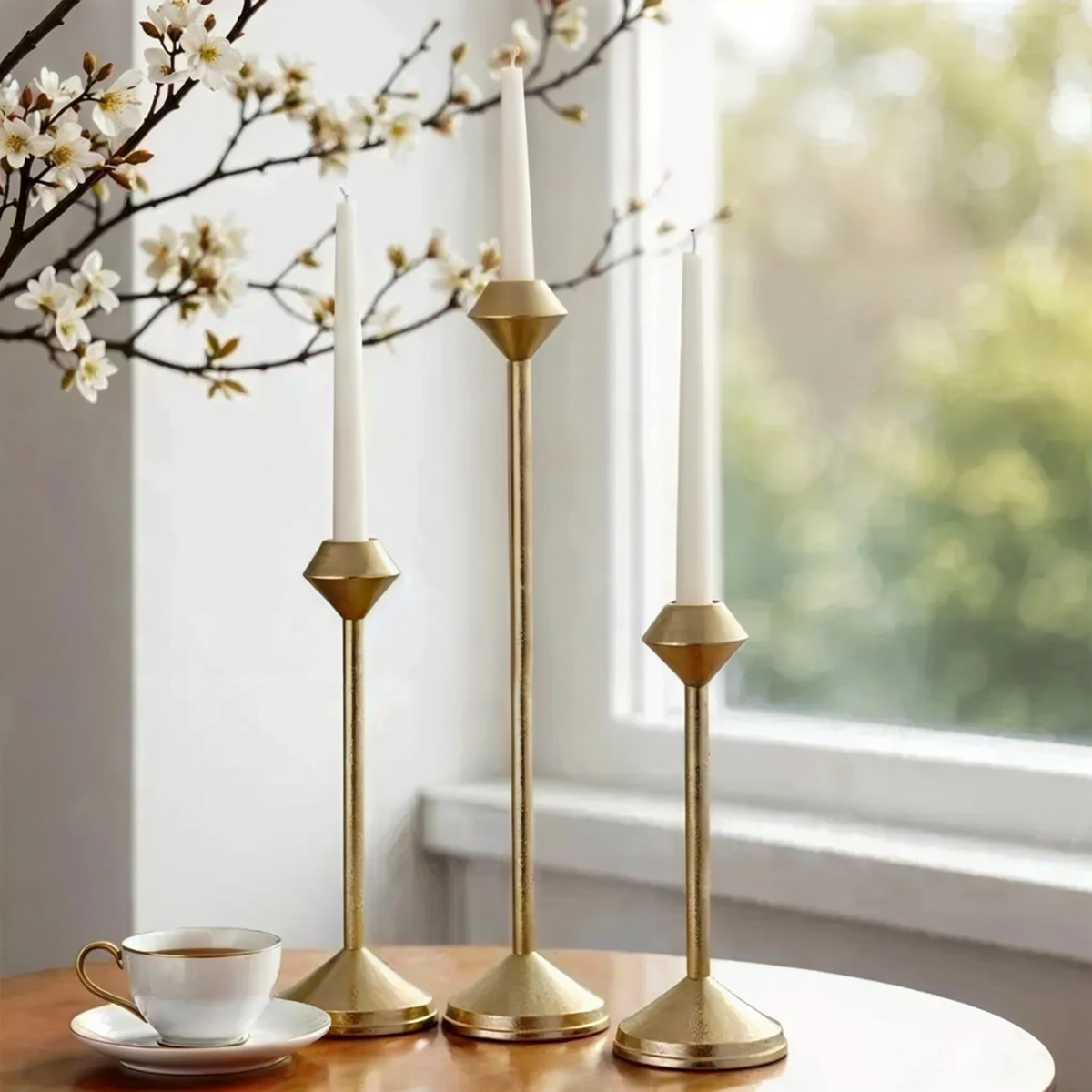 Lunare Elegant Metal Candle Holder Set of 3 Timeless Home Accent