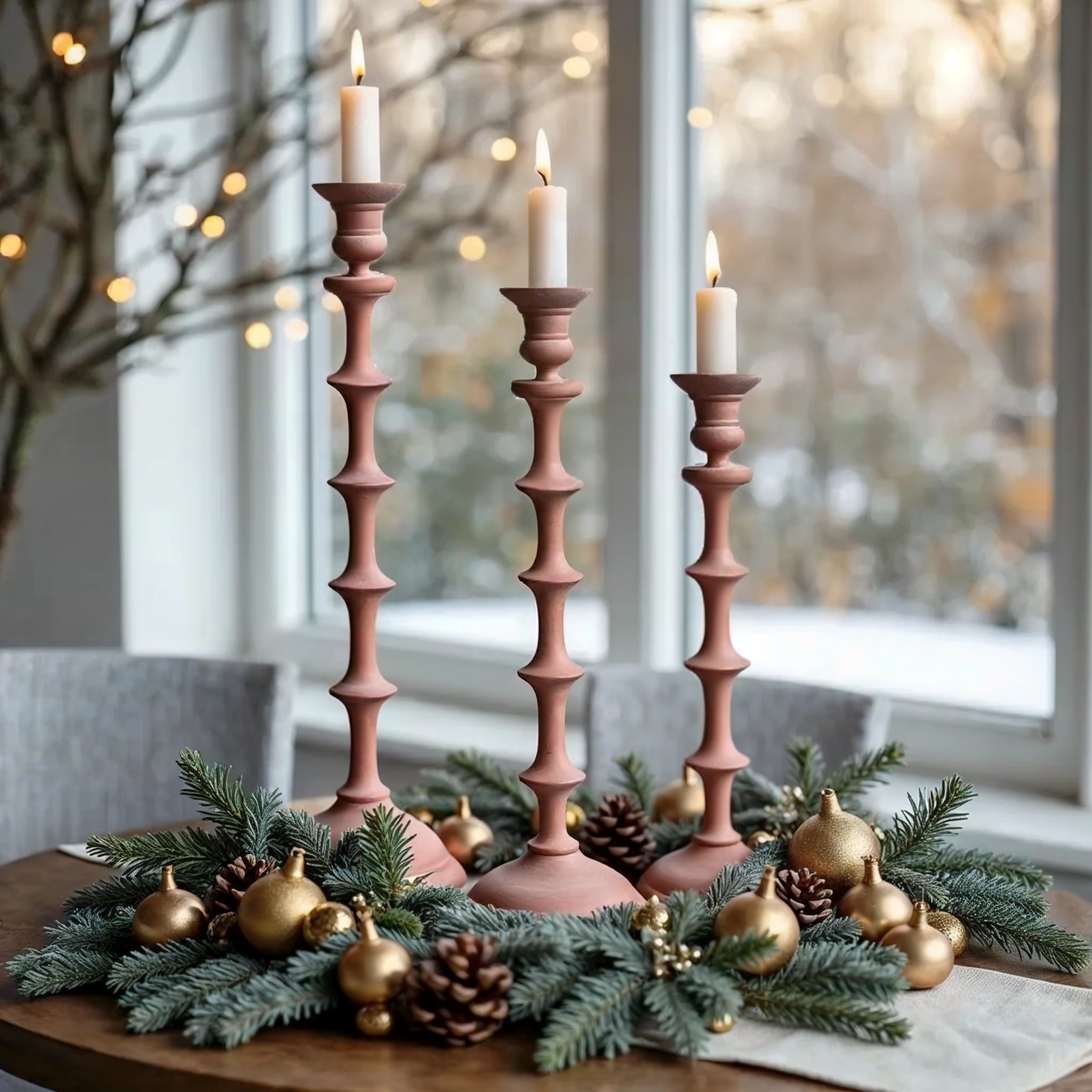 Terra Set of 3 Aluminum Candle Holders Rustic Terracotta-Look