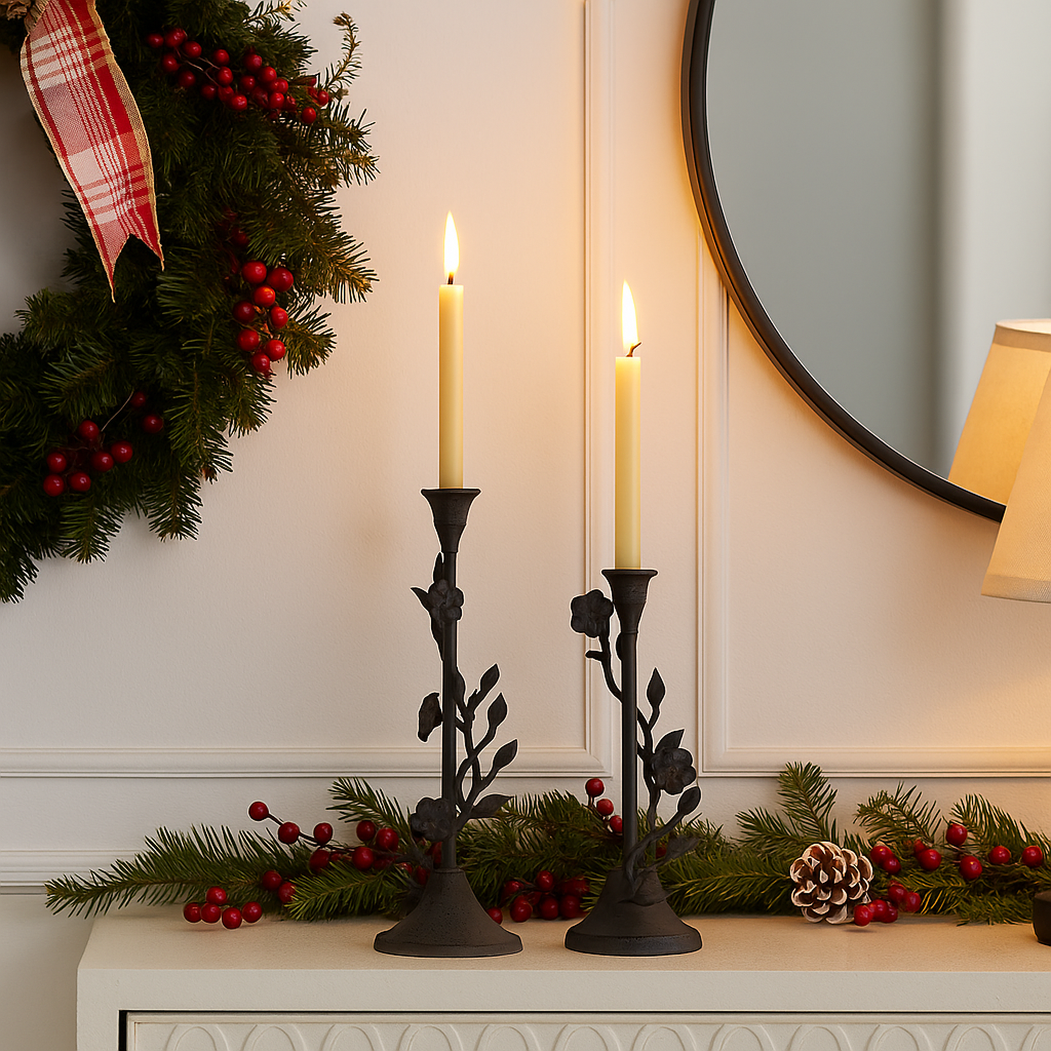 Eden Set of 2 Floral Branch Taper Candle Holders – Antique Bronze Aluminium Taper Holders