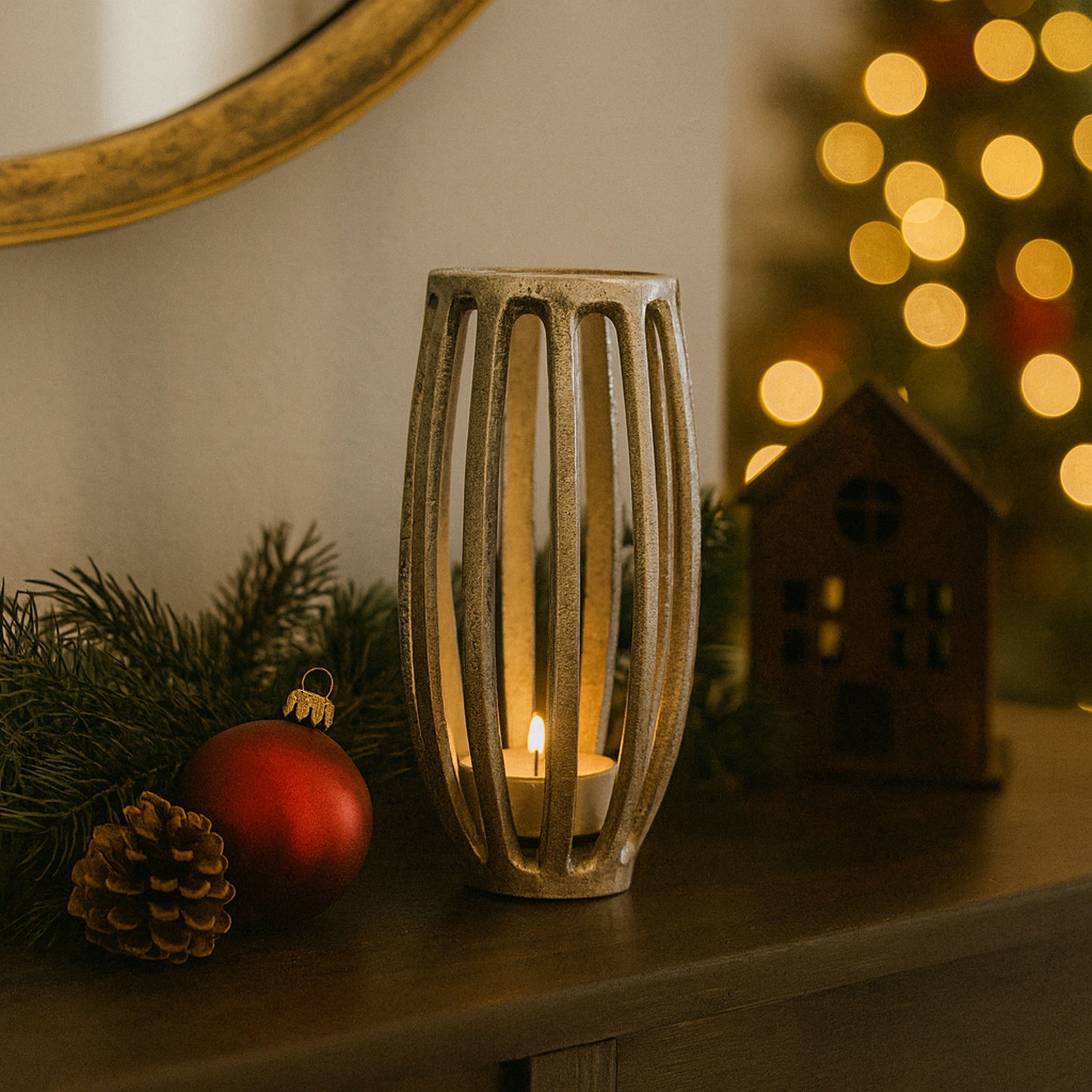 Eira Arched Metal Pillar Candle Holders – Antique Finish Decorative Lantern-Style Stand