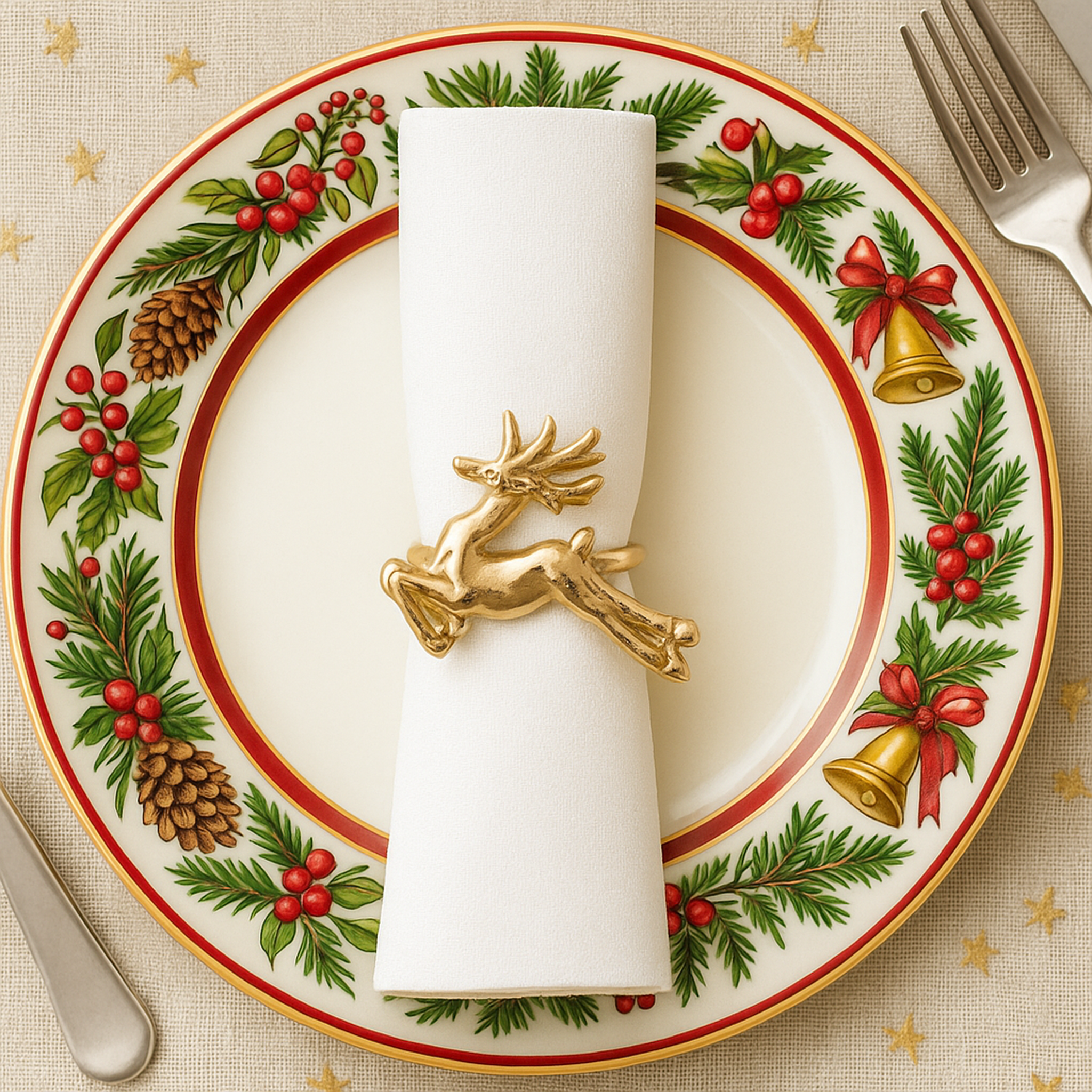 Gold Handcrafted Aluminium Reindeer Napkin Rings – Set of 4