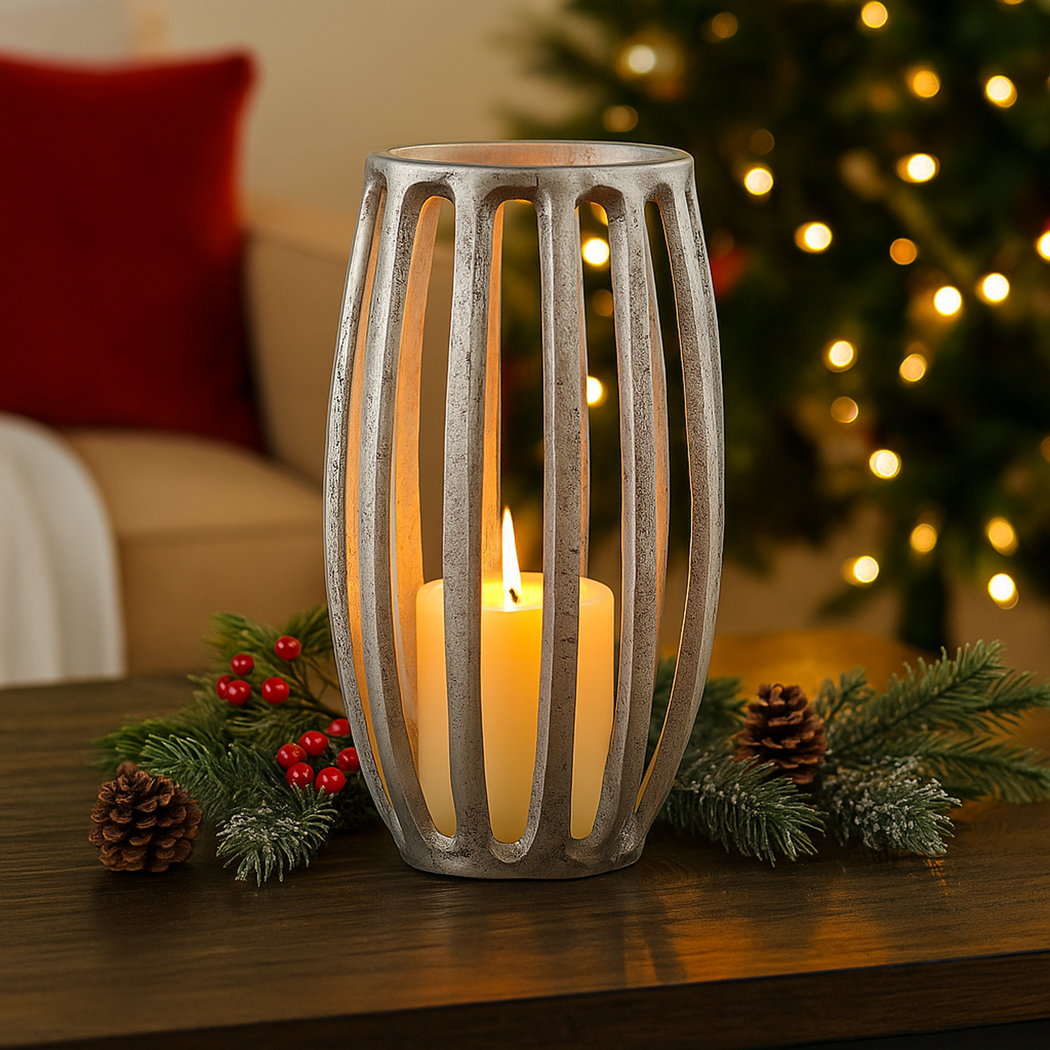 Eira Arched Metal Pillar Candle Holders – Antique Finish Decorative Lantern-Style Stand