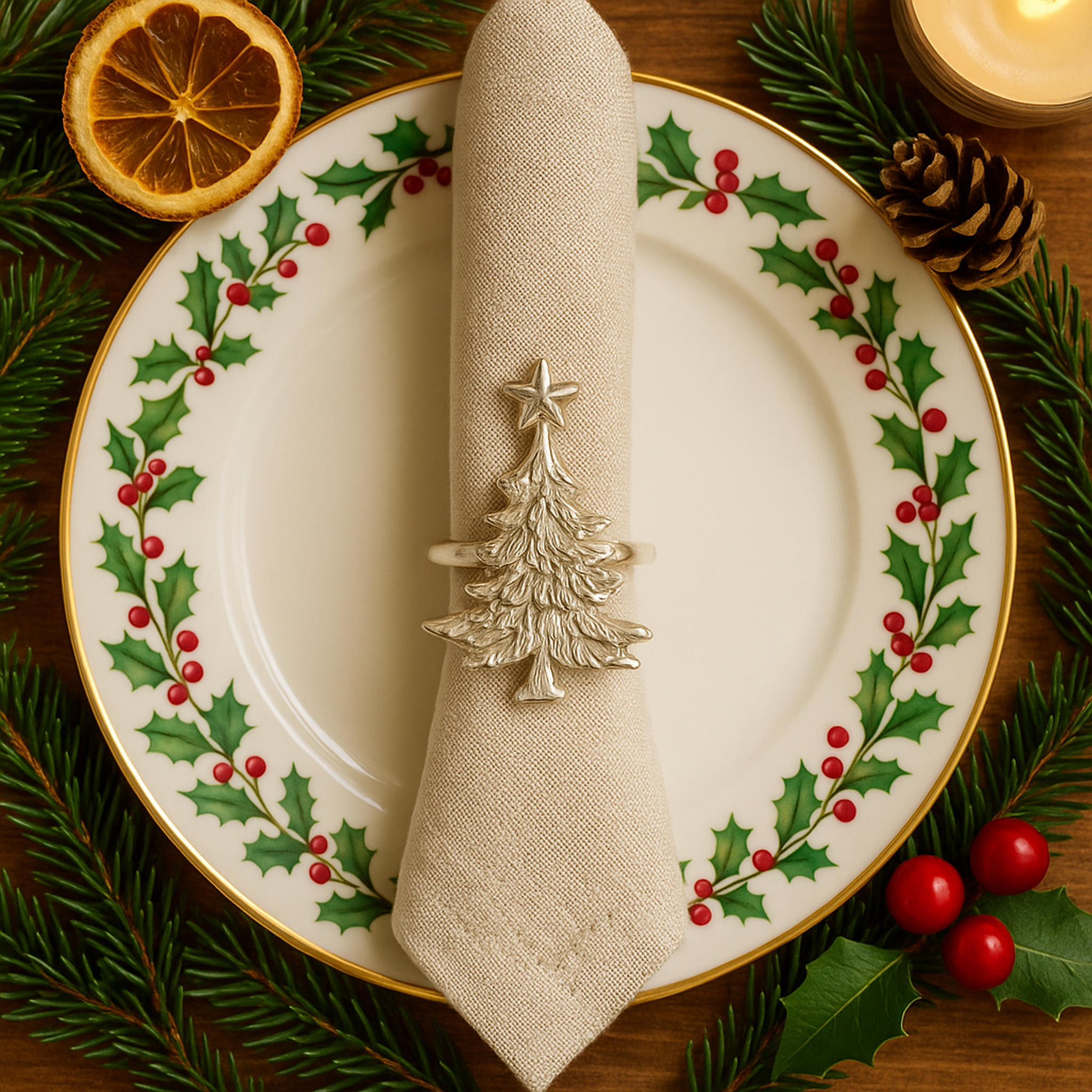 Silver Christmas Tree Napkin Rings – Set of 4 Metal Festive Table Accessories