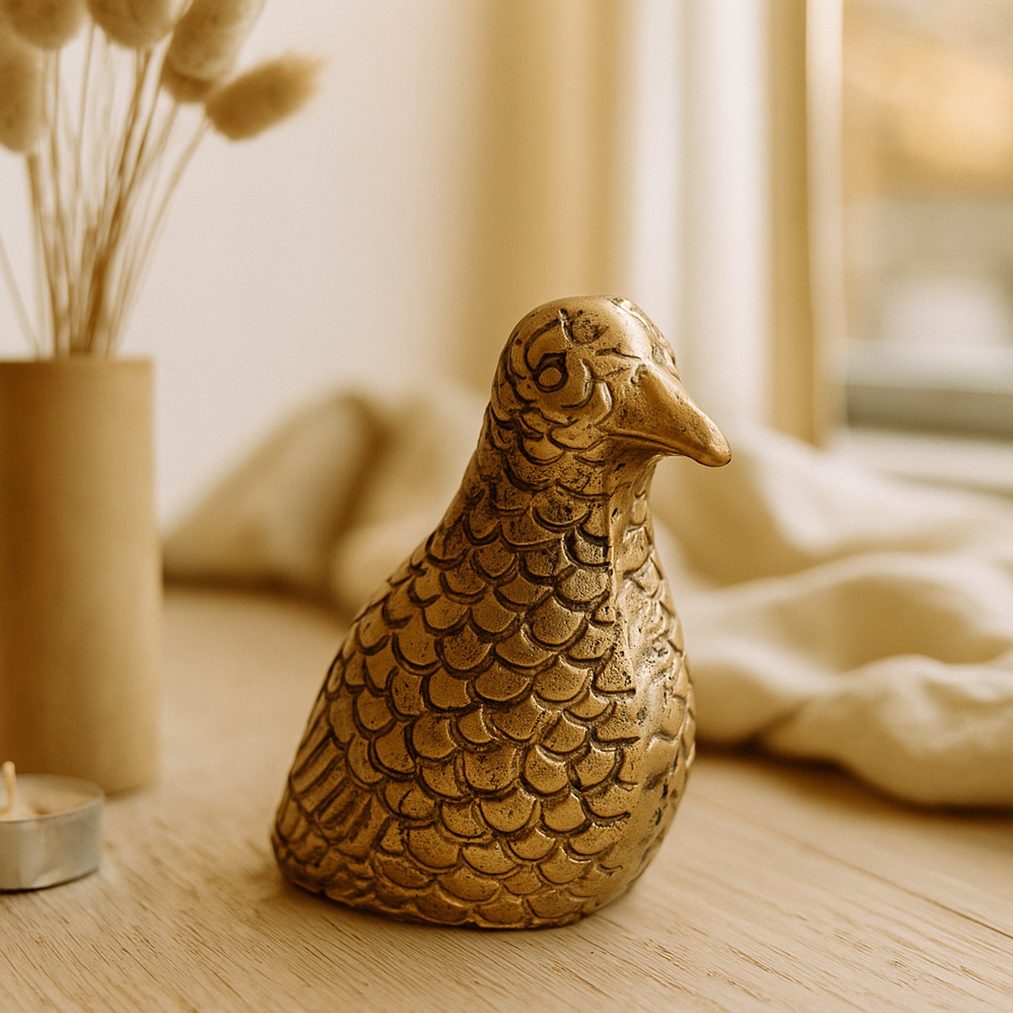 Avior Antique Brass Bird Ornament – Handcrafted Aluminum Decorative Figurine
