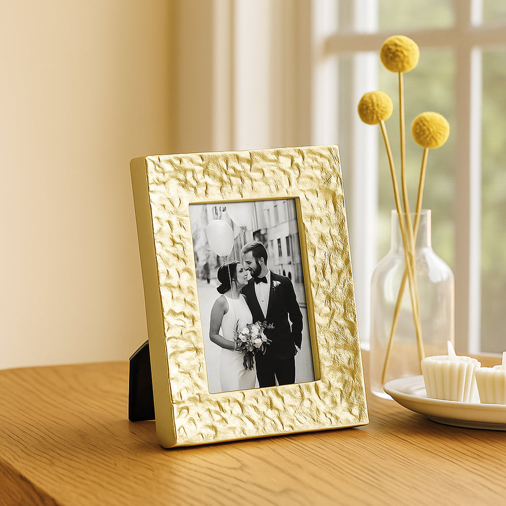 Textured Gold Aluminum Photo Frame – Tabletop Picture Frame with Glass