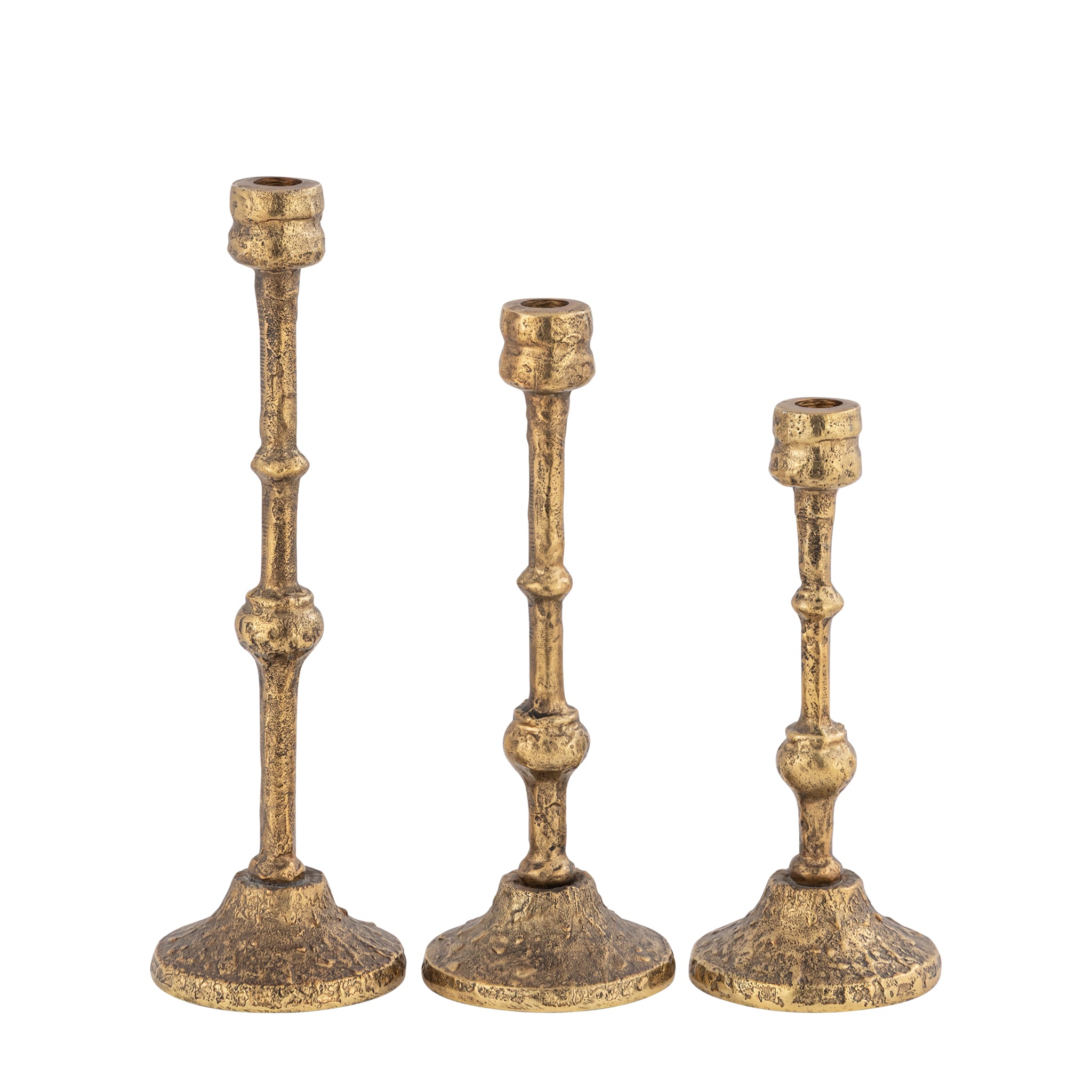 Solene Set of 3 Tall Taper Candle Holders – Aluminium Candlestick Holder in Antique Brass