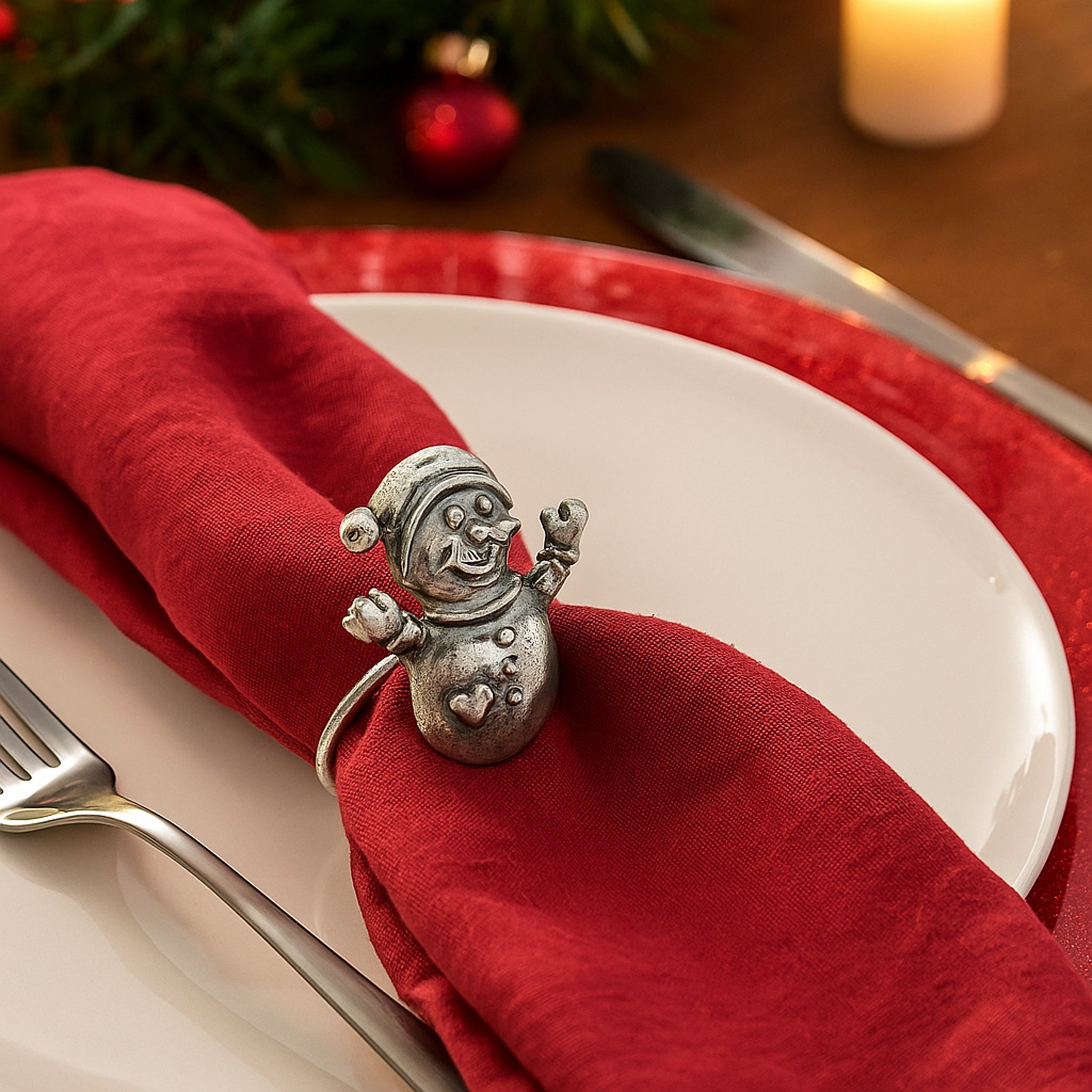 Antique Silver Snowman Napkin Rings – Decorative Metal Table Setting (Set of 4)