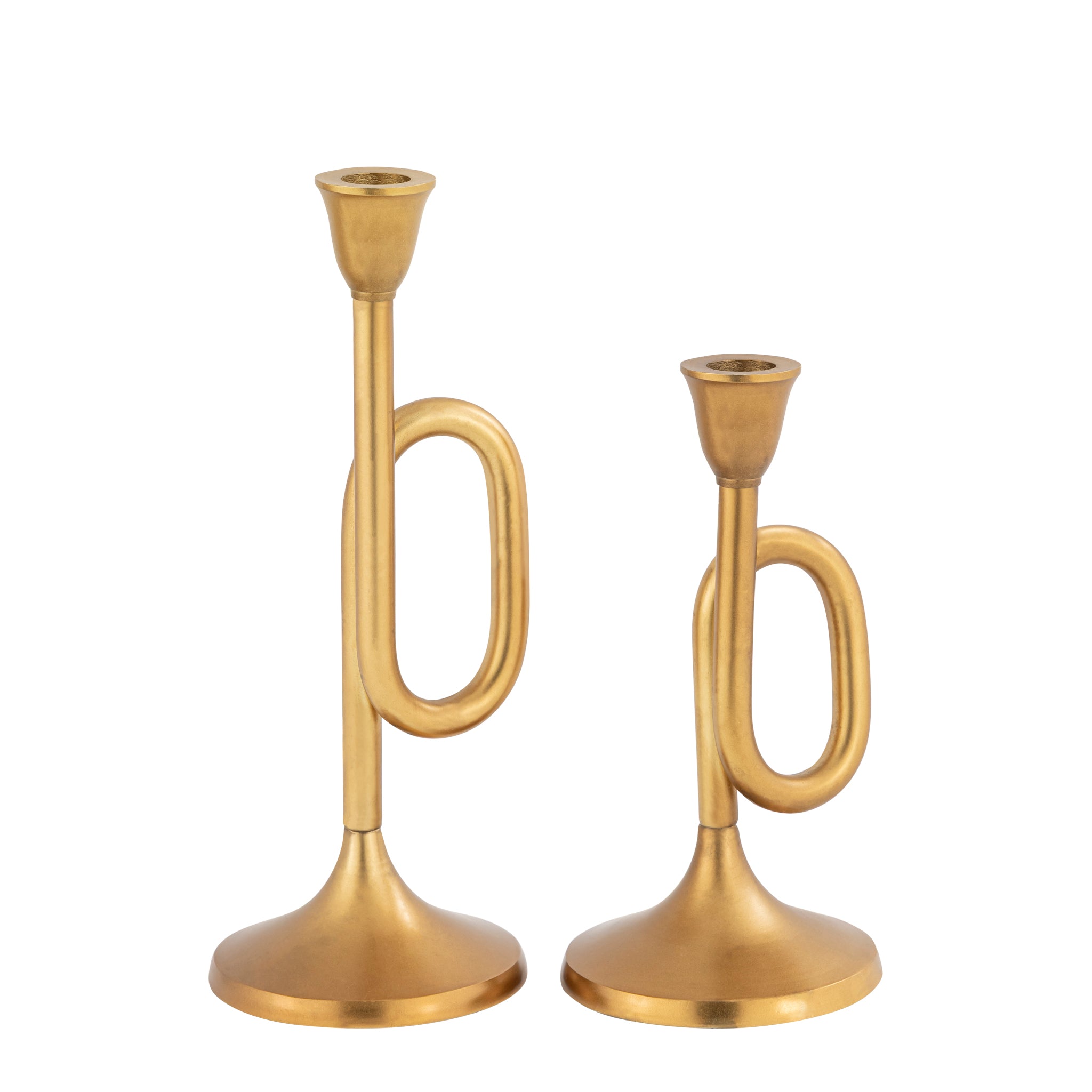 Aurea Gold Trumpet Design Candle Holders – Decorative Candlestick Centerpiece Set of 2