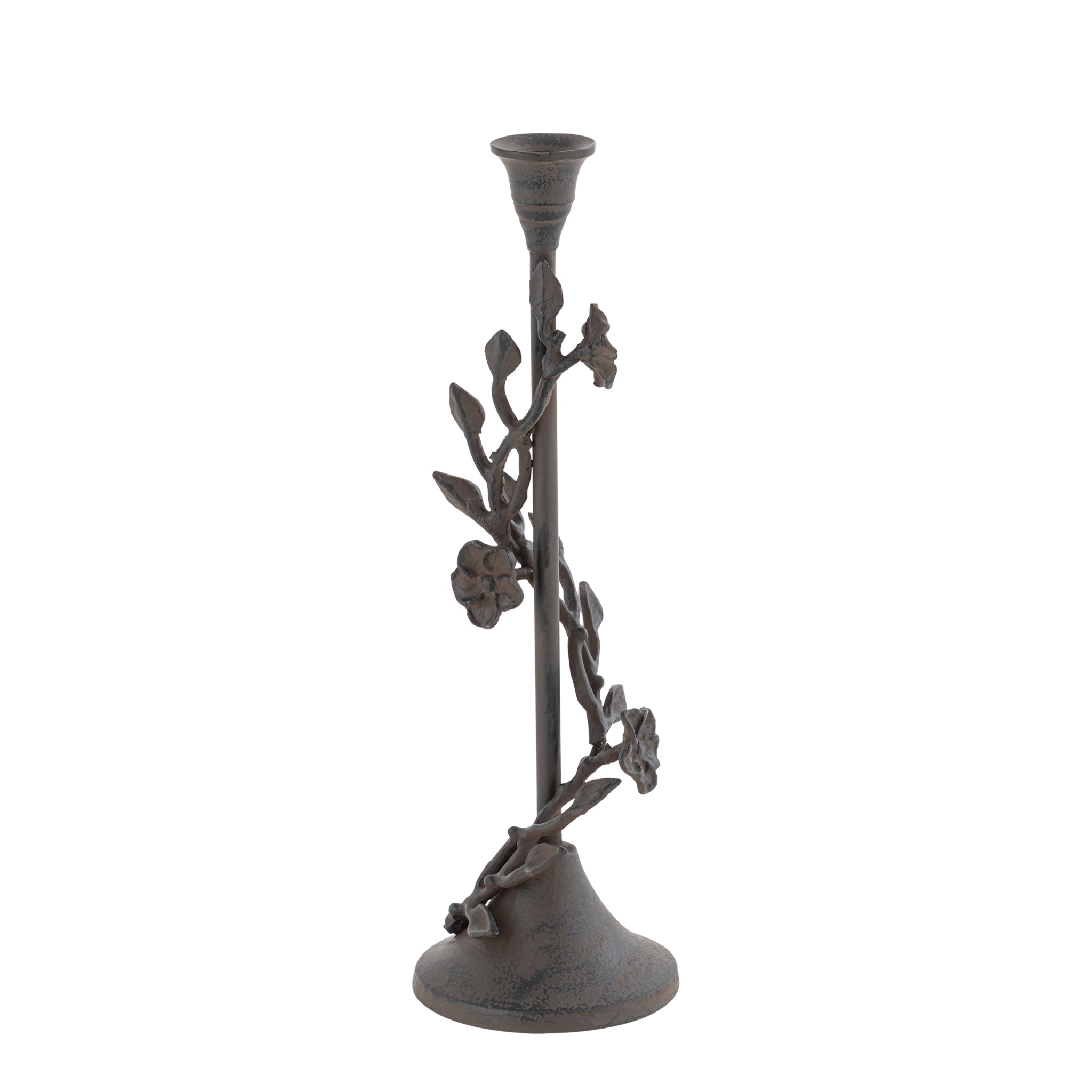 Eden Set of 2 Floral Branch Taper Candle Holders – Antique Bronze Aluminium Taper Holders