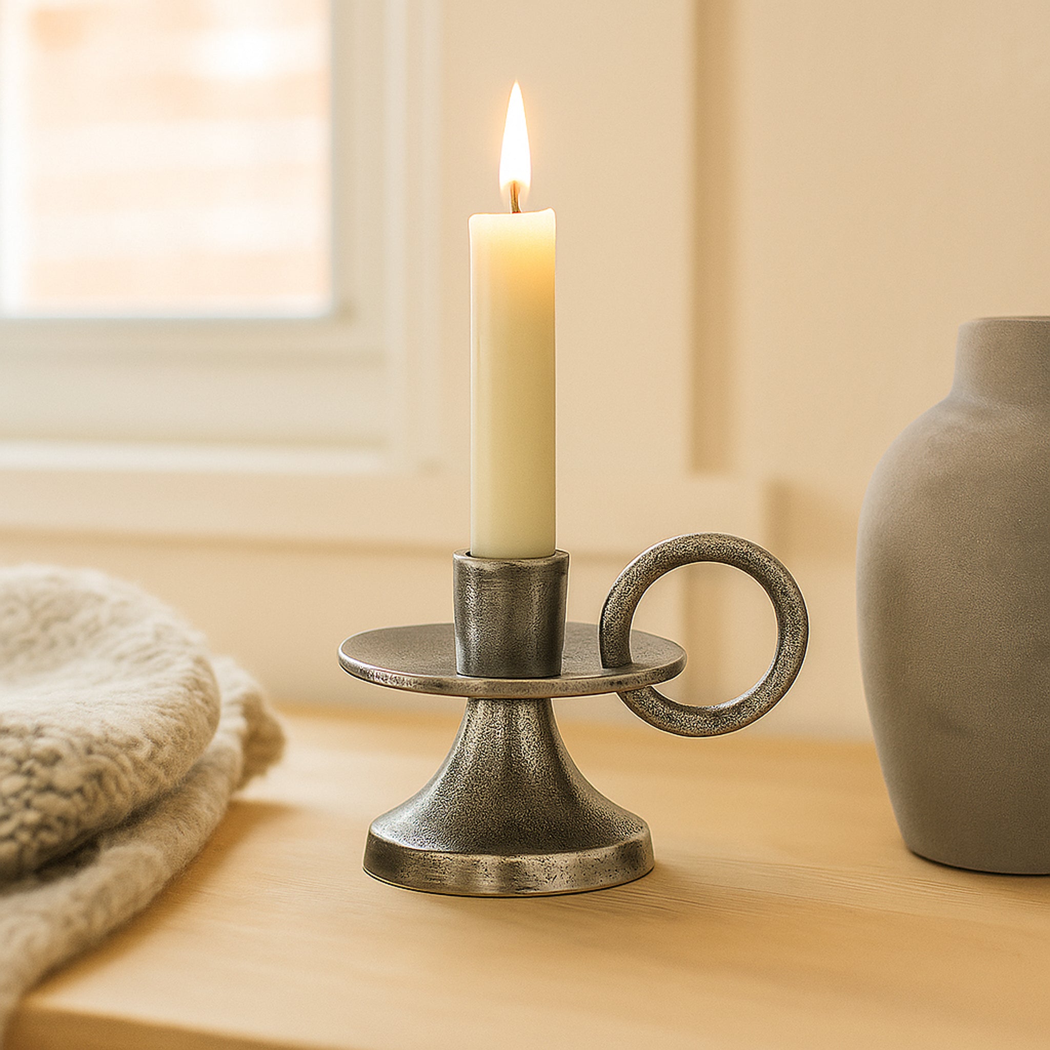 Noor Decorative Aluminum Taper Candle Holder – Antique Silver