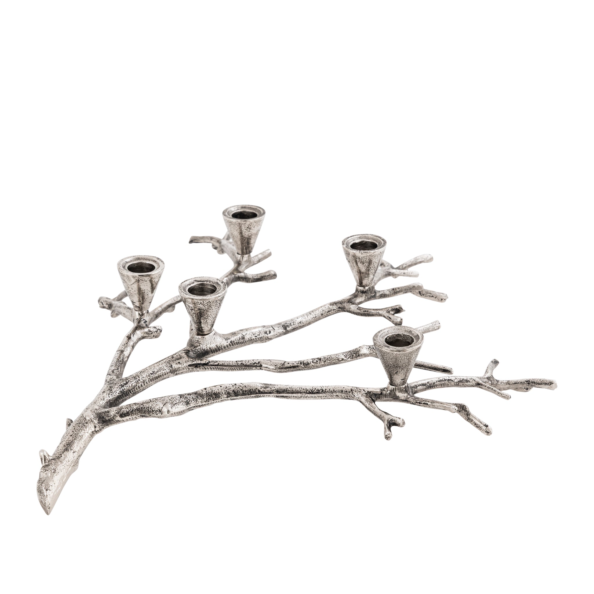 Antique Silver Sculptural Branch Candle Holder – 5-Taper Aluminium Centrepiece