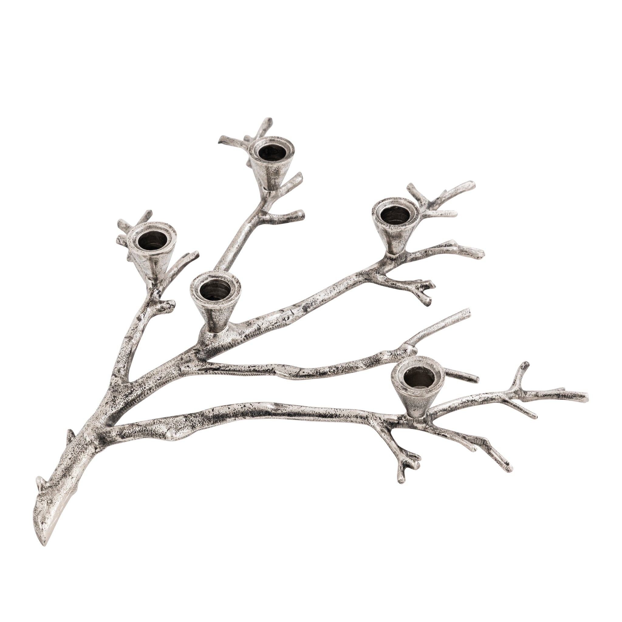 Antique Silver Sculptural Branch Candle Holder – 5-Taper Aluminium Centrepiece