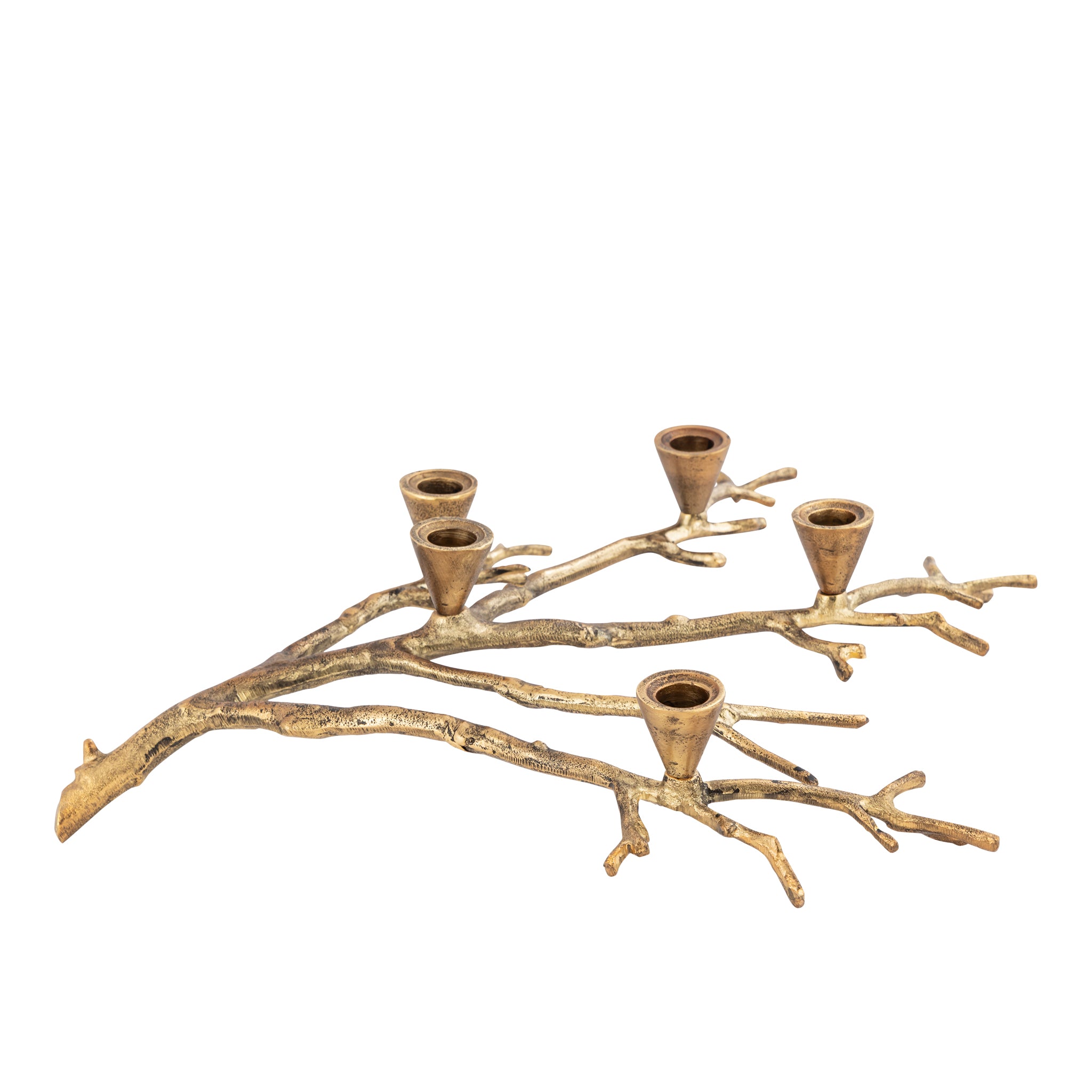 Antique Gold Sculptural Branch Candle Holder – 5-Taper Aluminium Centrepiece