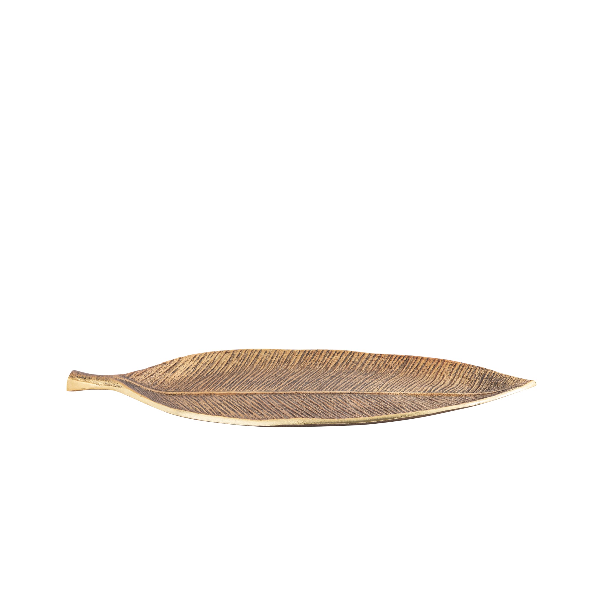 Vera Handcrafted Aluminium Leaf Design Tray – Elegant Antique Brass Decorative Accent