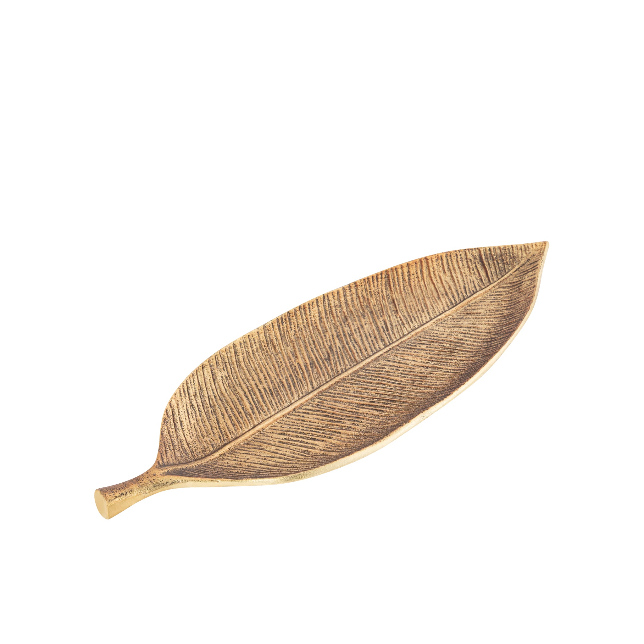Vera Handcrafted Aluminium Leaf Design Tray – Elegant Antique Brass Decorative Accent
