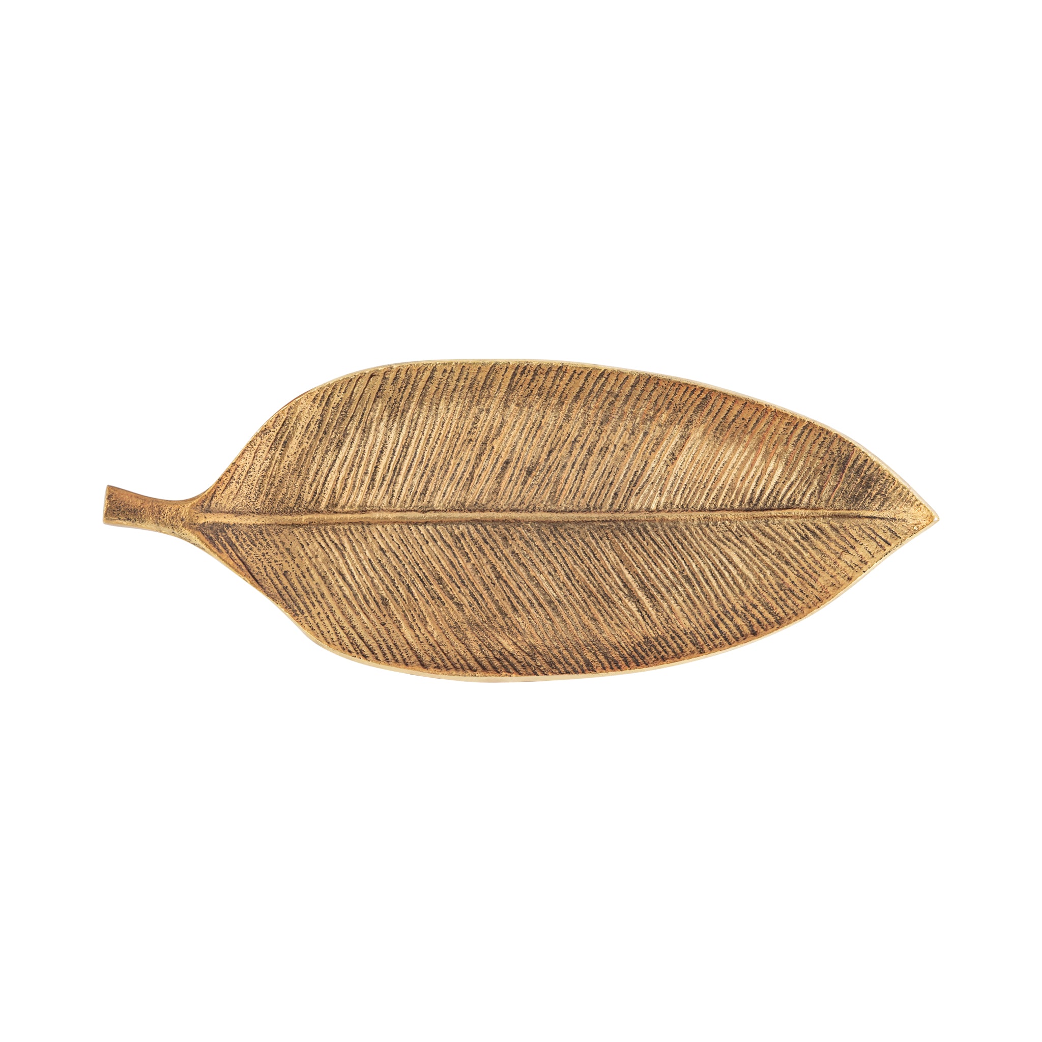 Vera Handcrafted Aluminium Leaf Design Tray – Elegant Antique Brass Decorative Accent