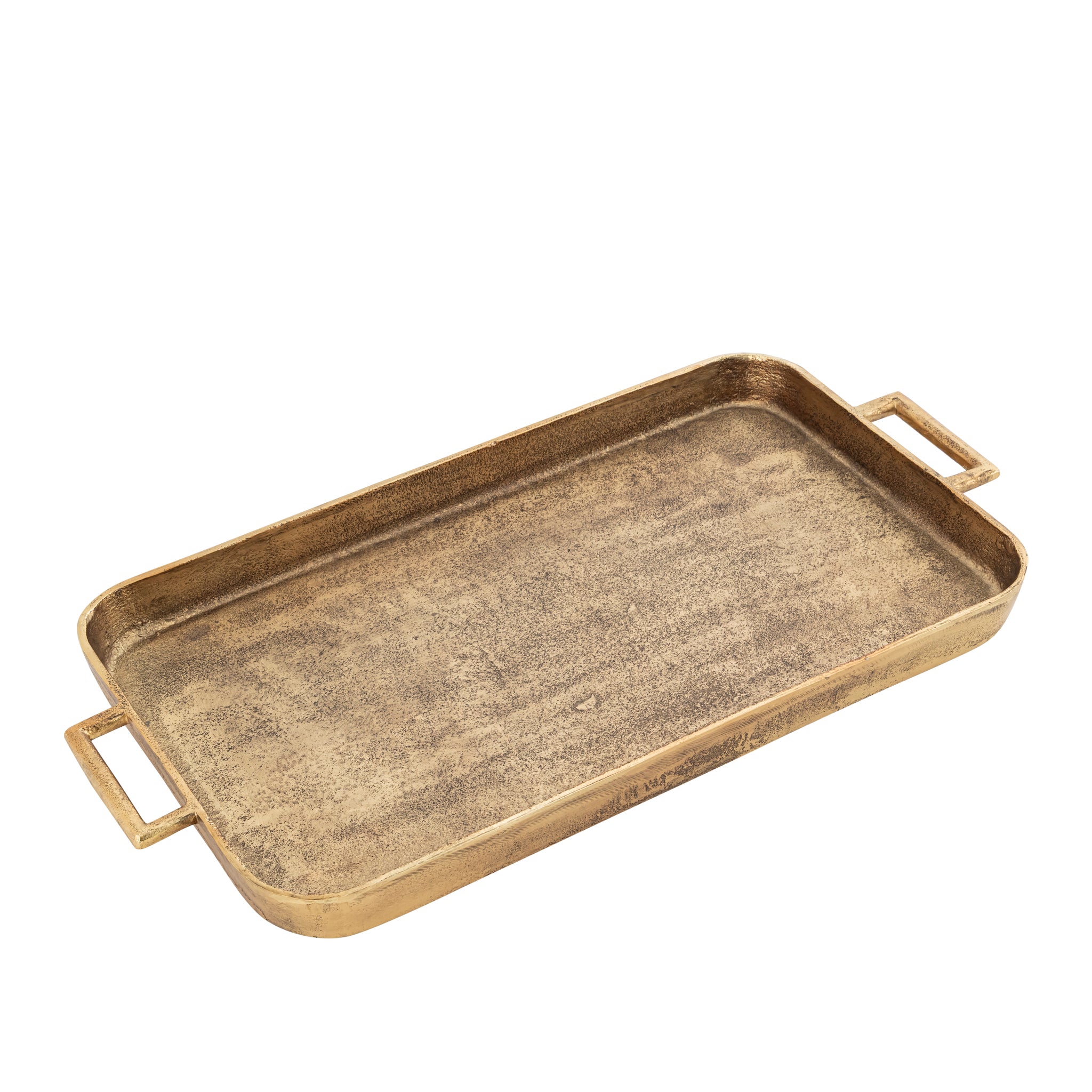 Elysia Handcrafted Aluminium Rectangular Tray – Classic Antique Gold Decorative Accent with Handles