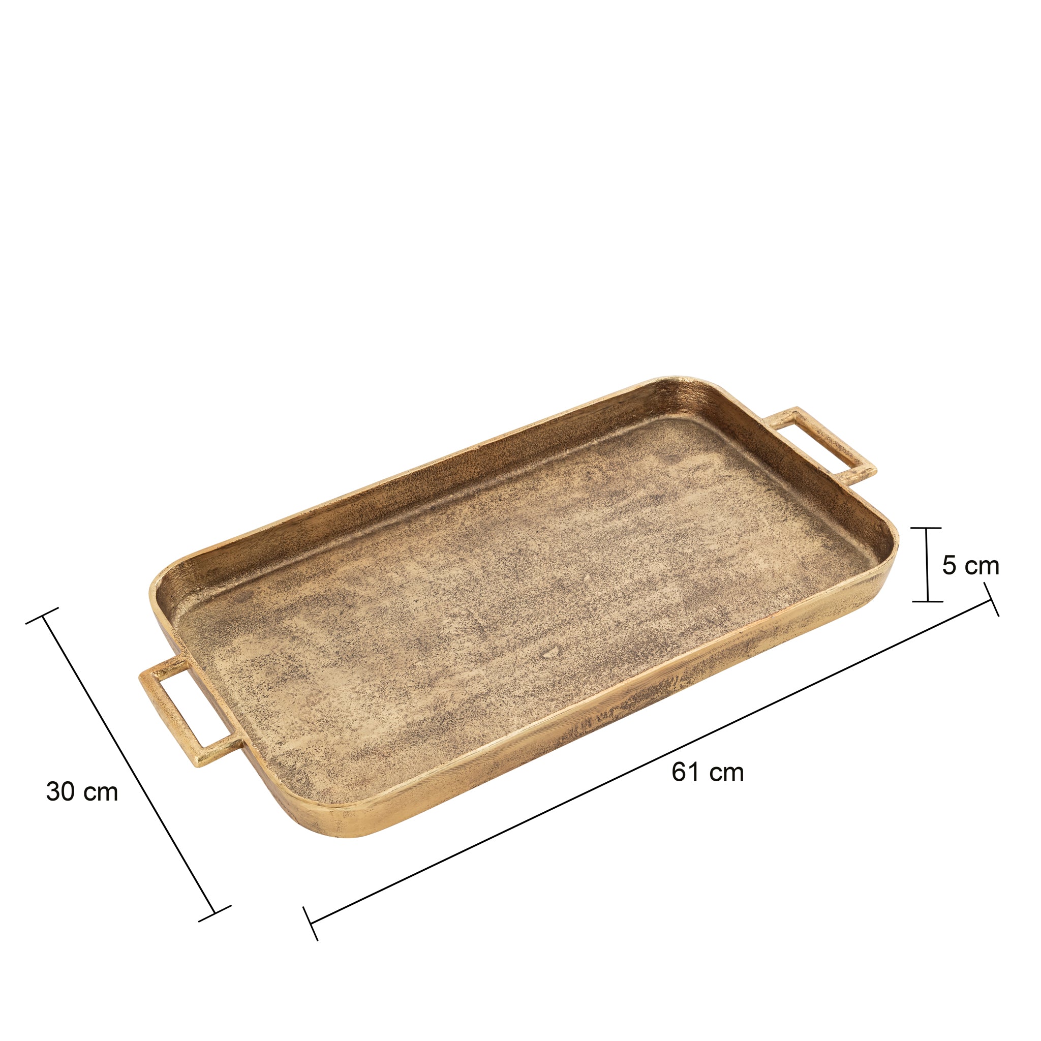 Elysia Handcrafted Aluminium Rectangular Tray – Classic Antique Gold Decorative Accent with Handles
