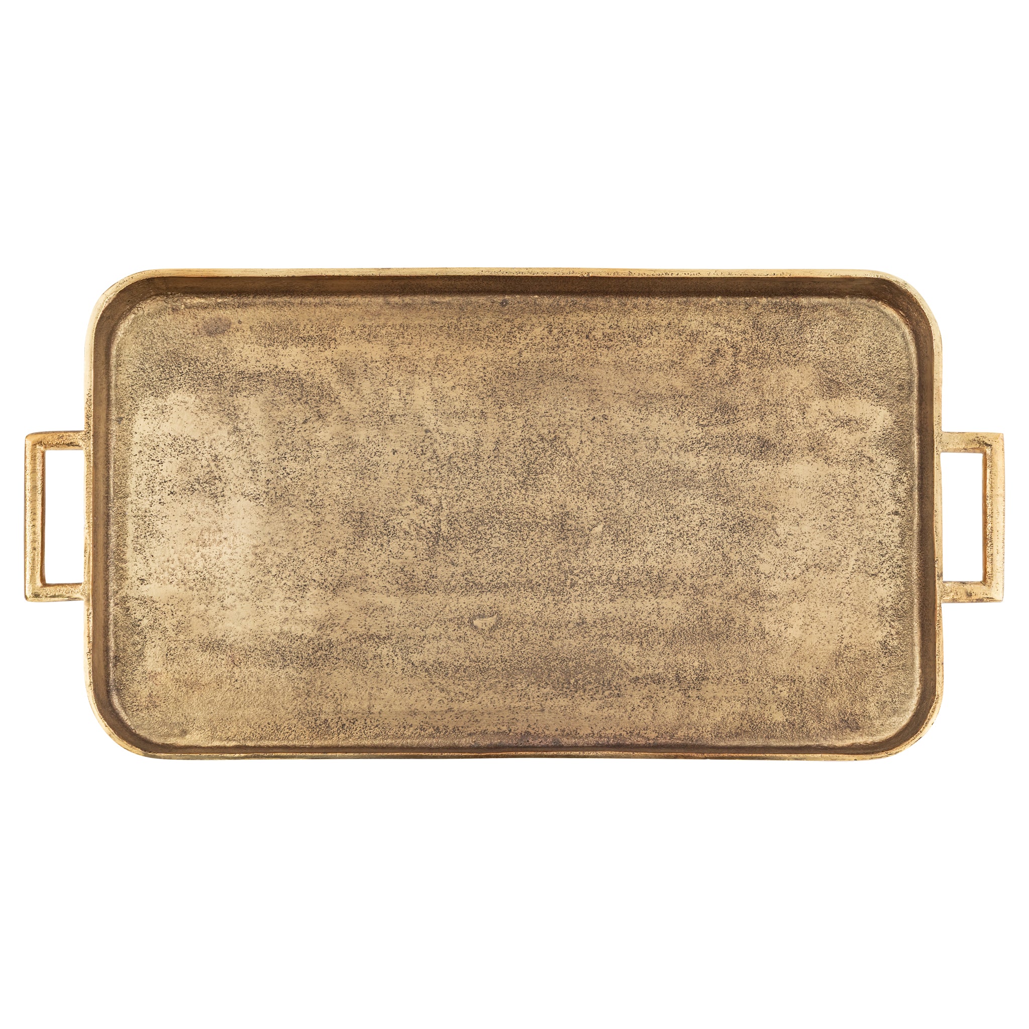 Elysia Handcrafted Aluminium Rectangular Tray – Classic Antique Gold Decorative Accent with Handles