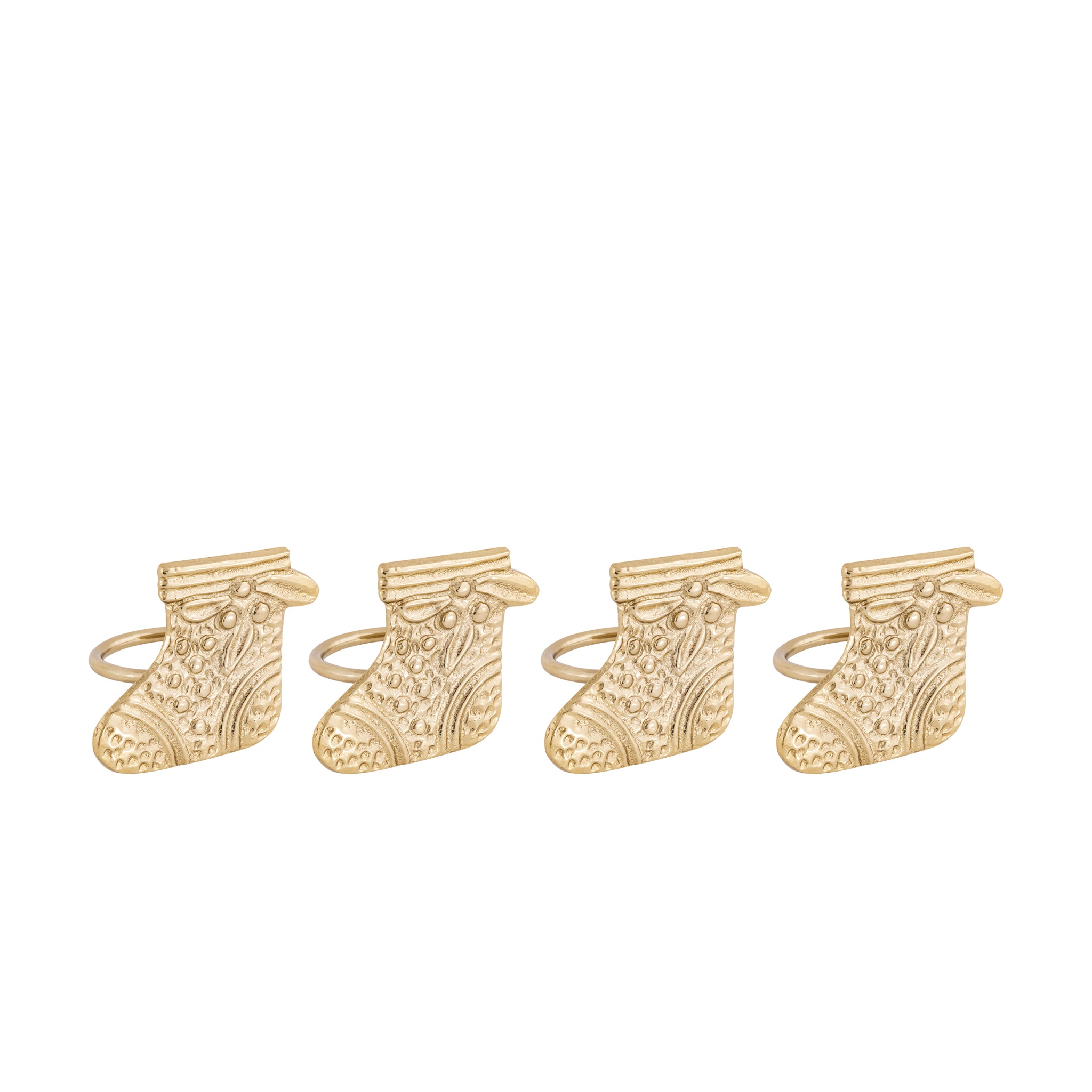 Gold Christmas Stocking Napkin Rings – Decorative Metal Table Setting (Set of 4)