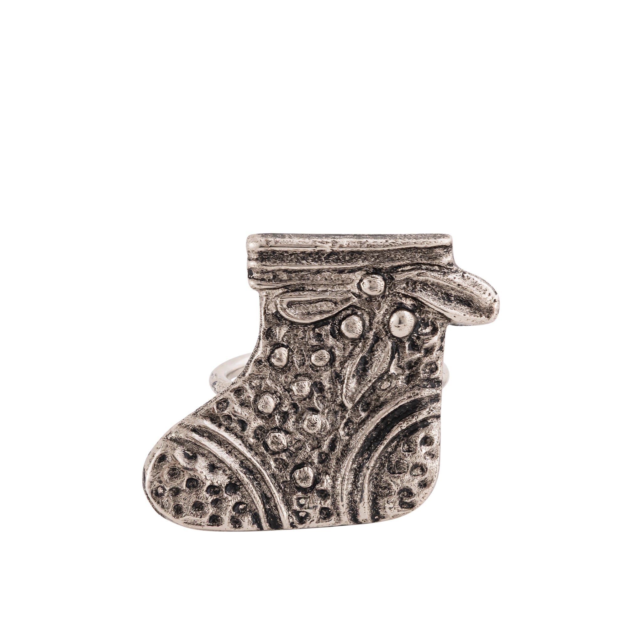 Antique Silver Christmas Stocking Napkin Rings – Decorative Metal Table Setting (Set of 4)