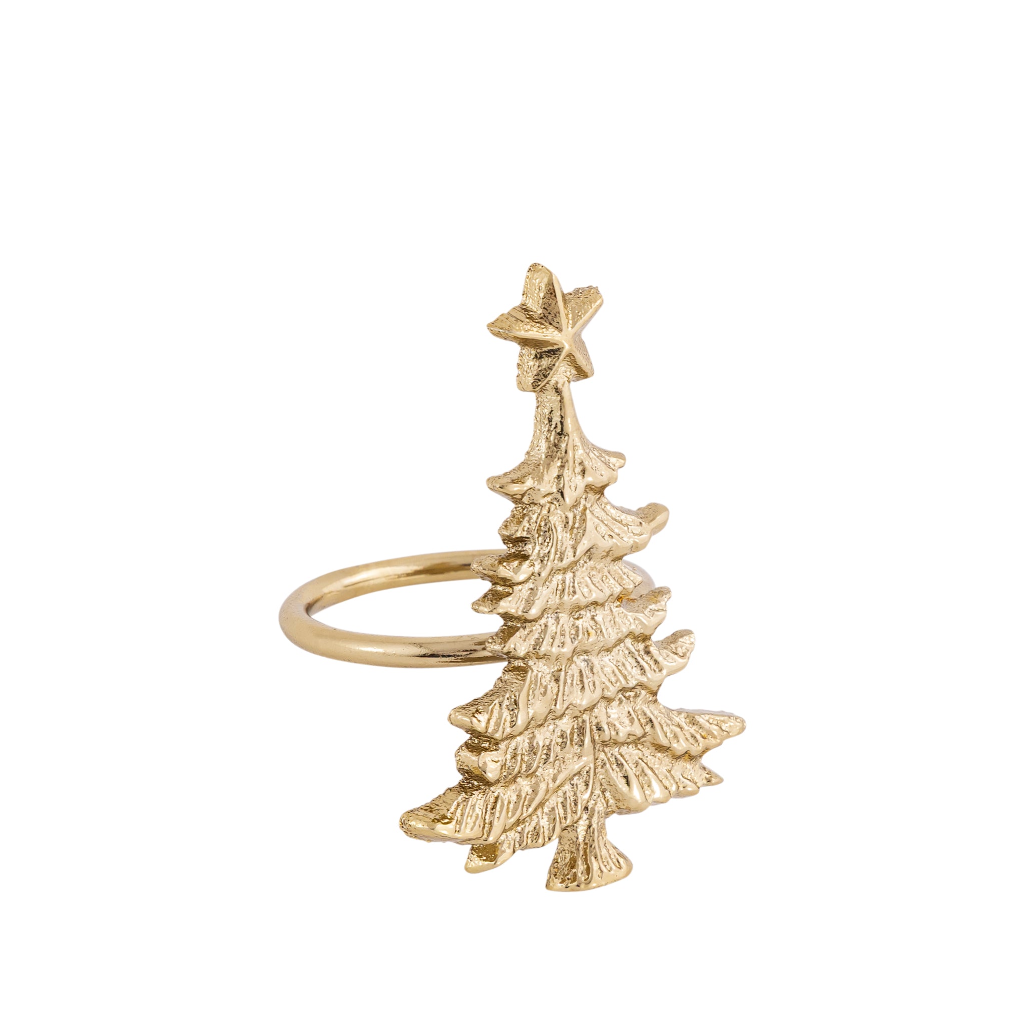 Gold Christmas Tree Napkin Rings – Set of 4 Metal Festive Table Accessories