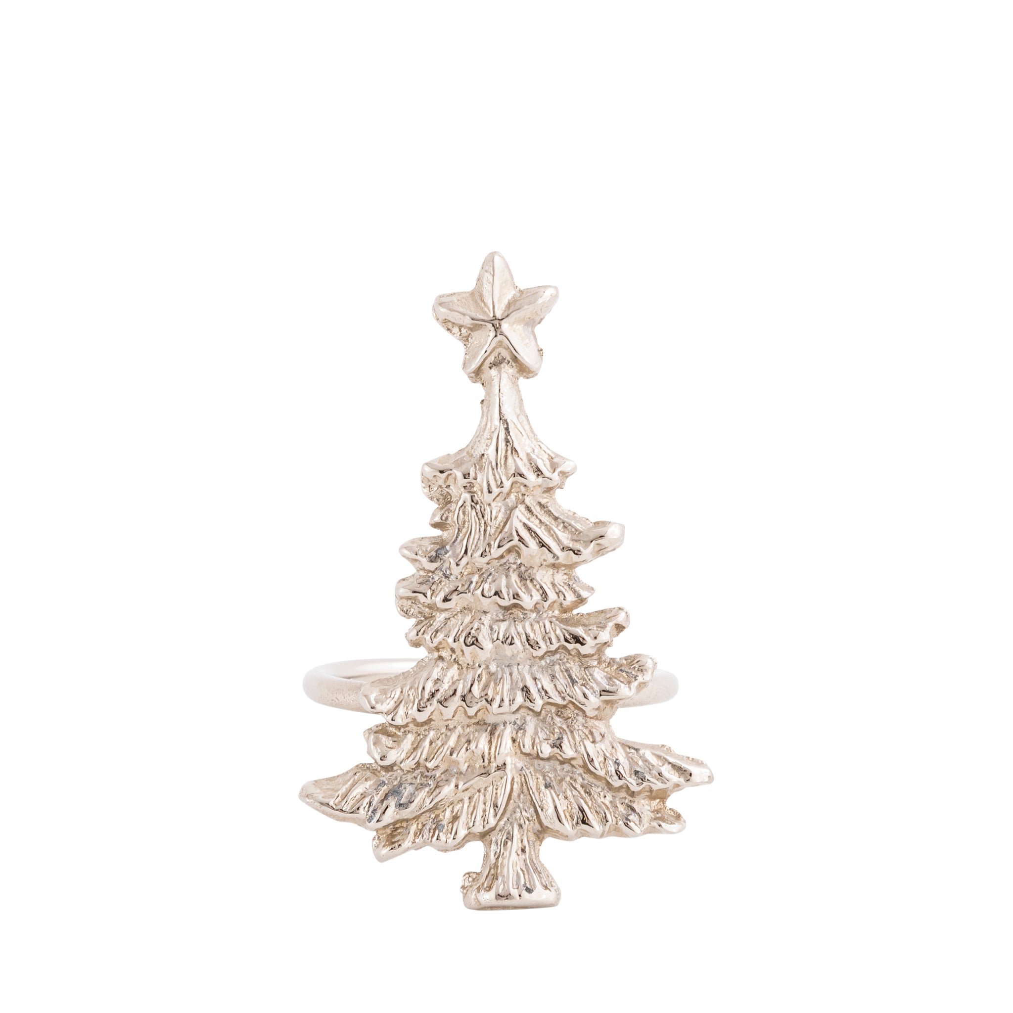 Silver Christmas Tree Napkin Rings – Set of 4 Metal Festive Table Accessories