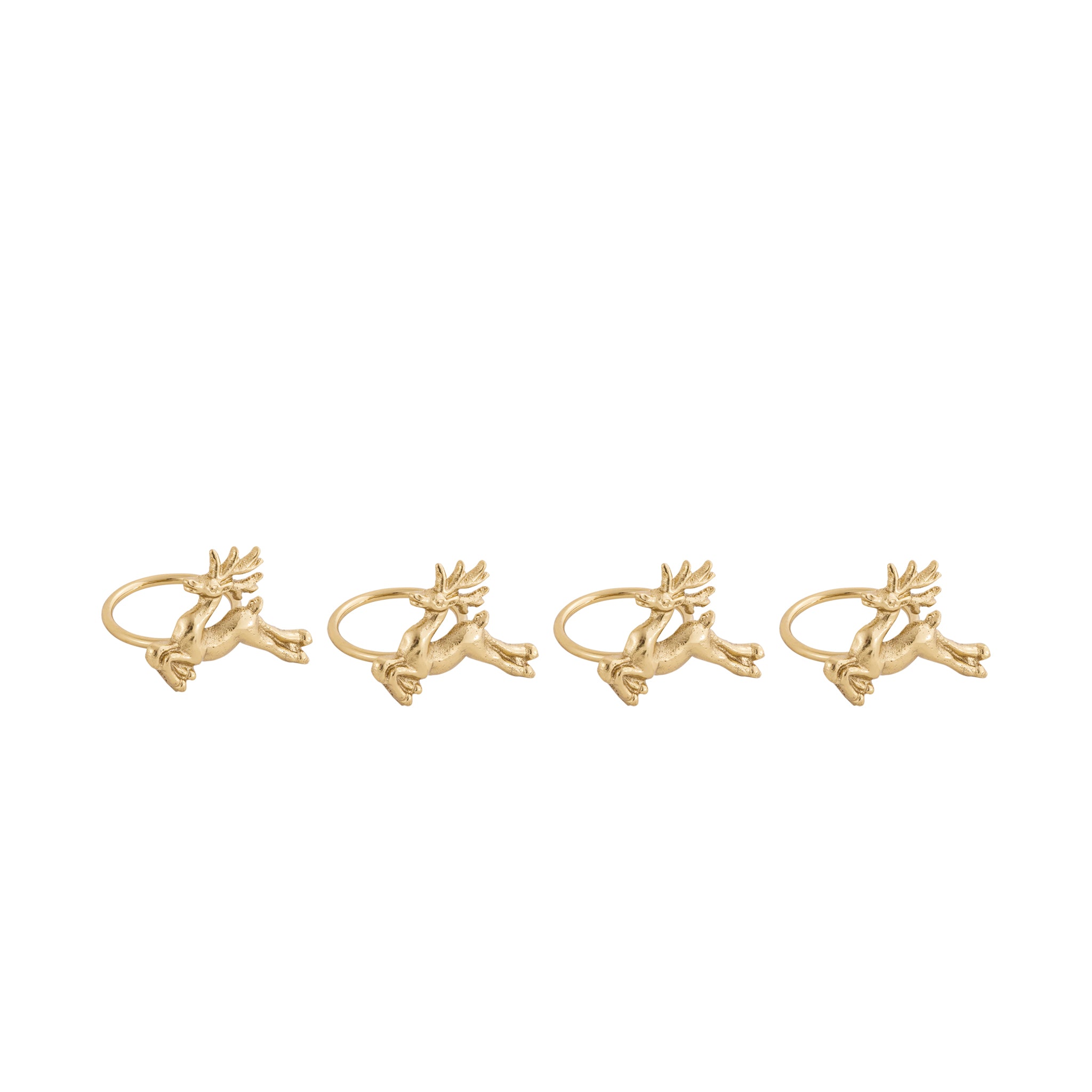 Gold Handcrafted Aluminium Reindeer Napkin Rings – Set of 4