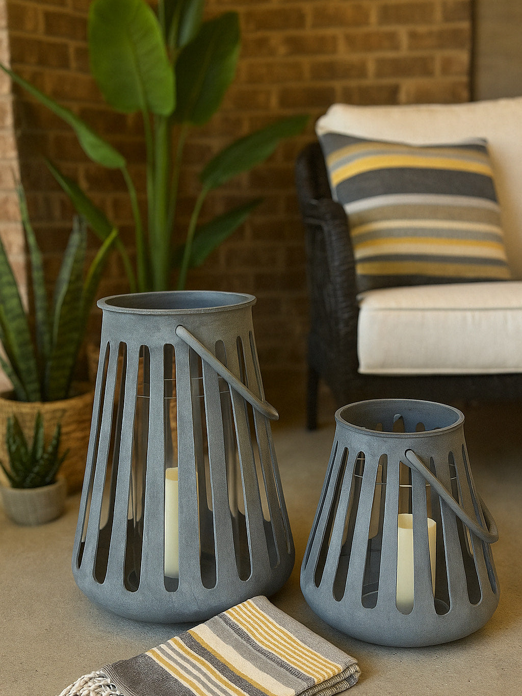 Auryn Rustic Washed-Finish Hurricane Lantern – Indoor Outdoor Porch Decor