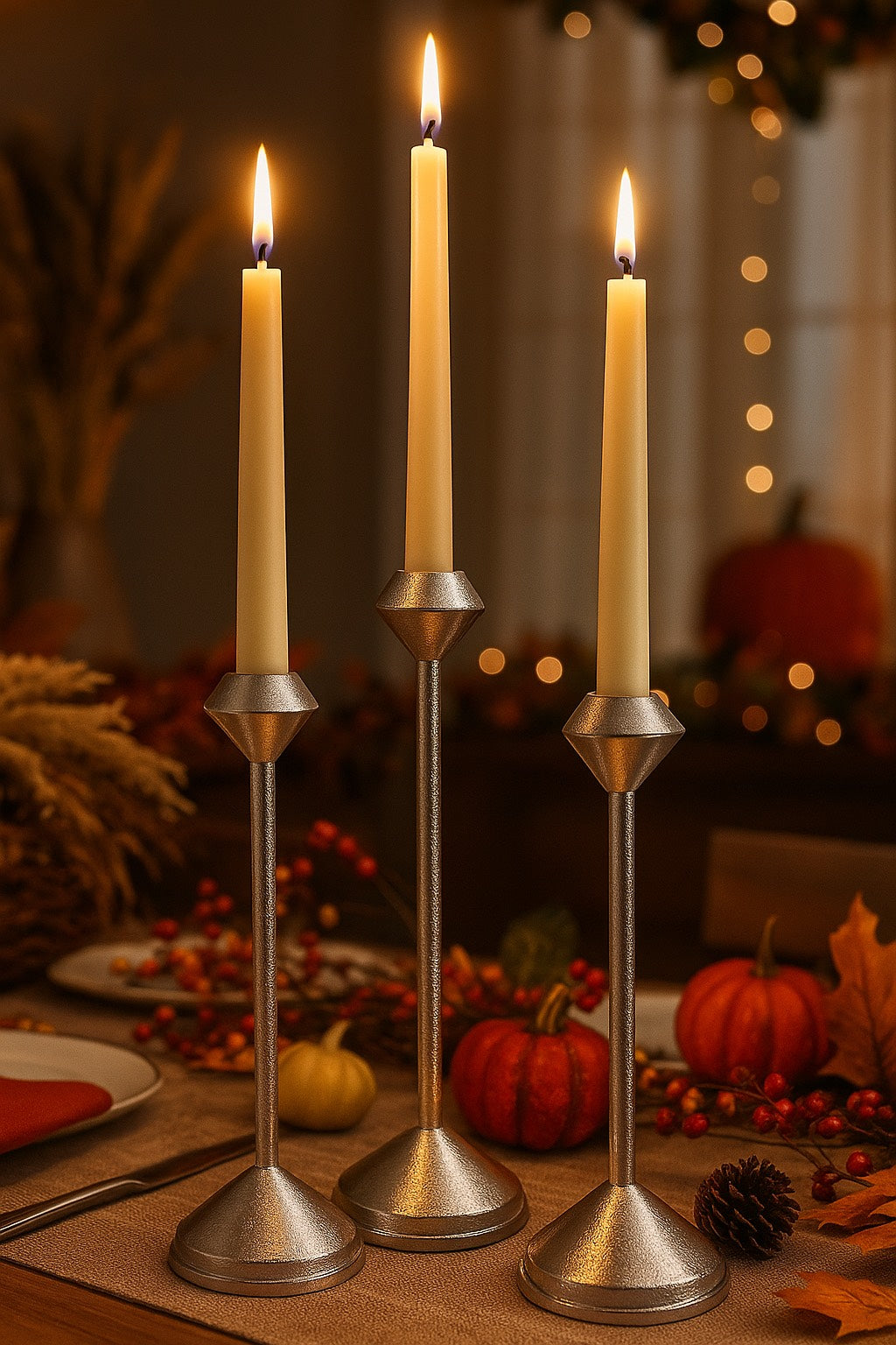 Lunare Elegant Metal Candle Holder Set of 3 Timeless Home Accent
