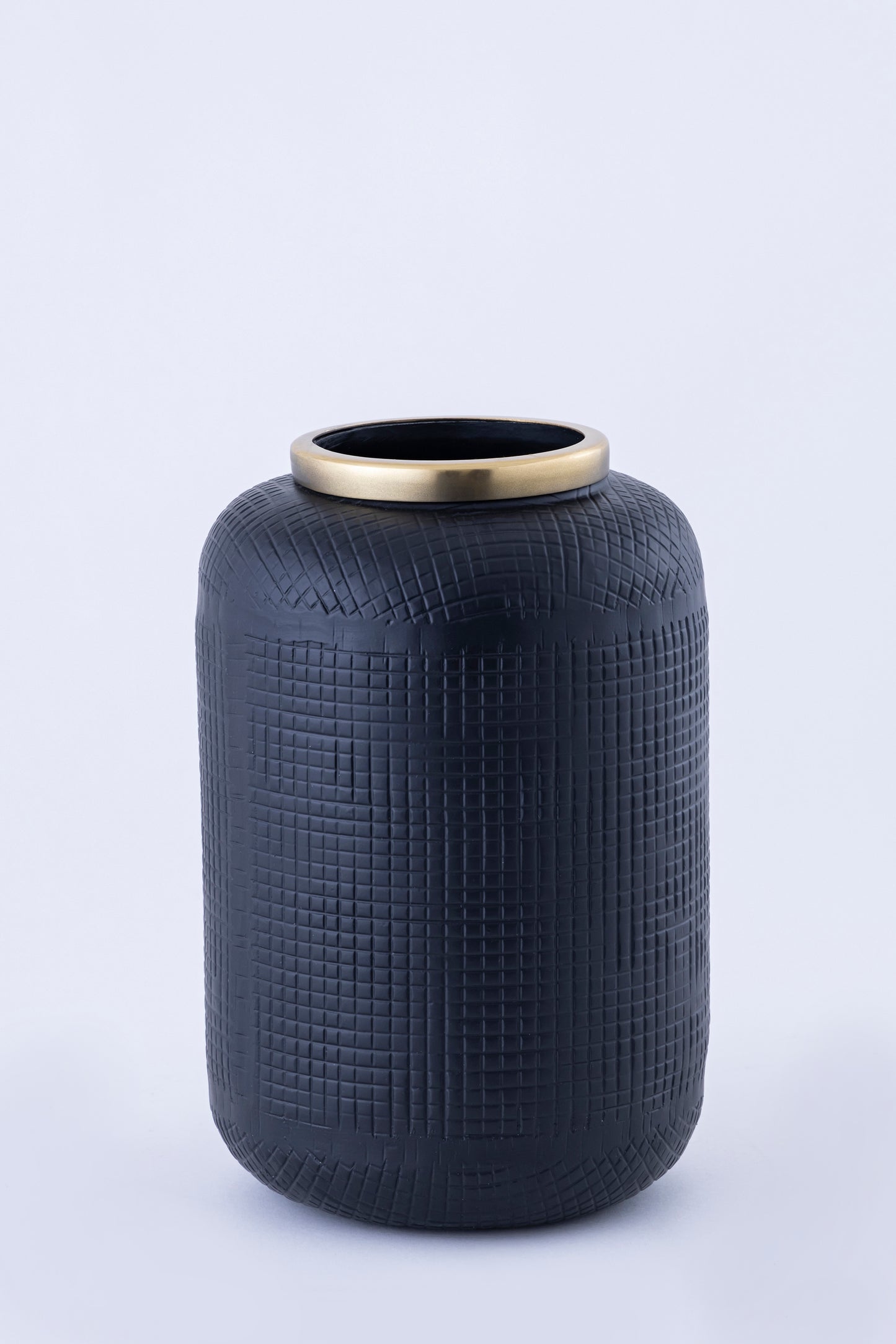 Aurum Modern Metal Black Flower Vase with Gold Rim