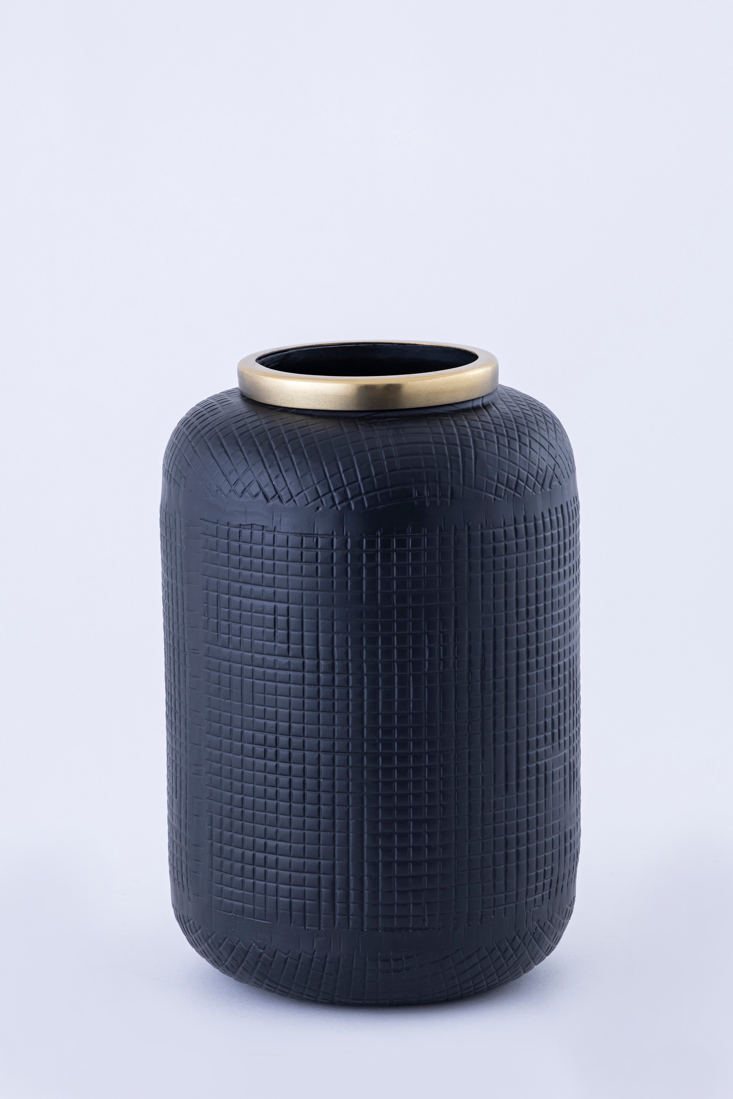 Aurum Modern Metal Black Flower Vase with Gold Rim