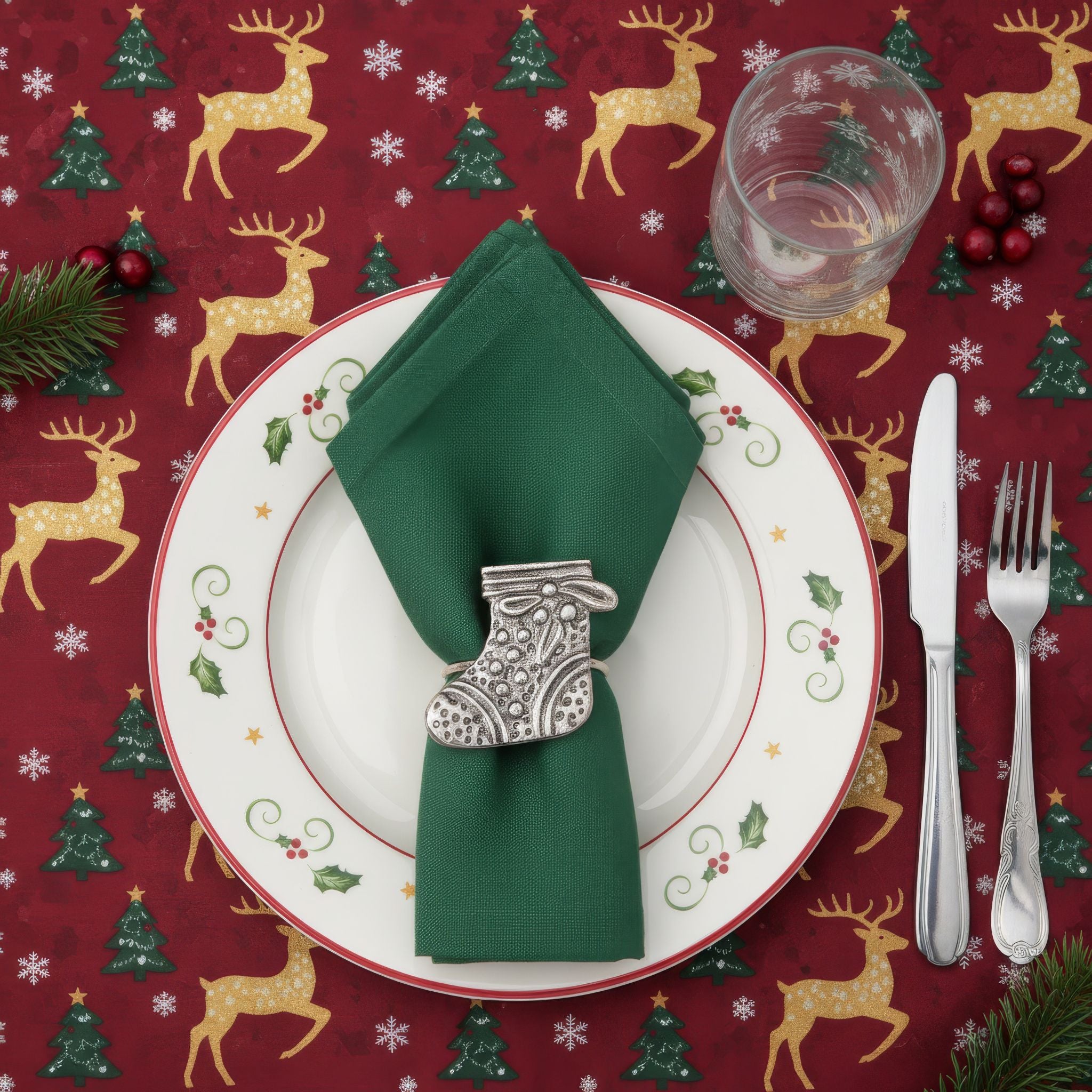 Antique Silver Christmas Stocking Napkin Rings – Decorative Metal Table Setting (Set of 4)