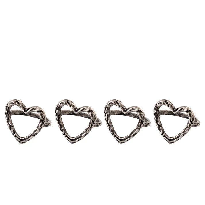 Heart Metal Napkin Ring Antique Silver (Set of 4)