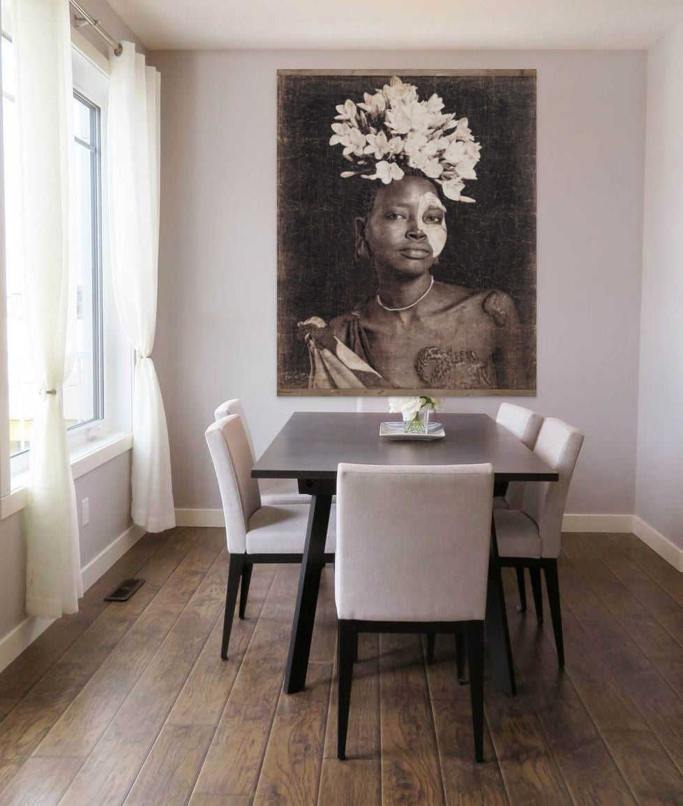 Floral Headdress Woman Portrait Wall Art – Farmhouse Décor