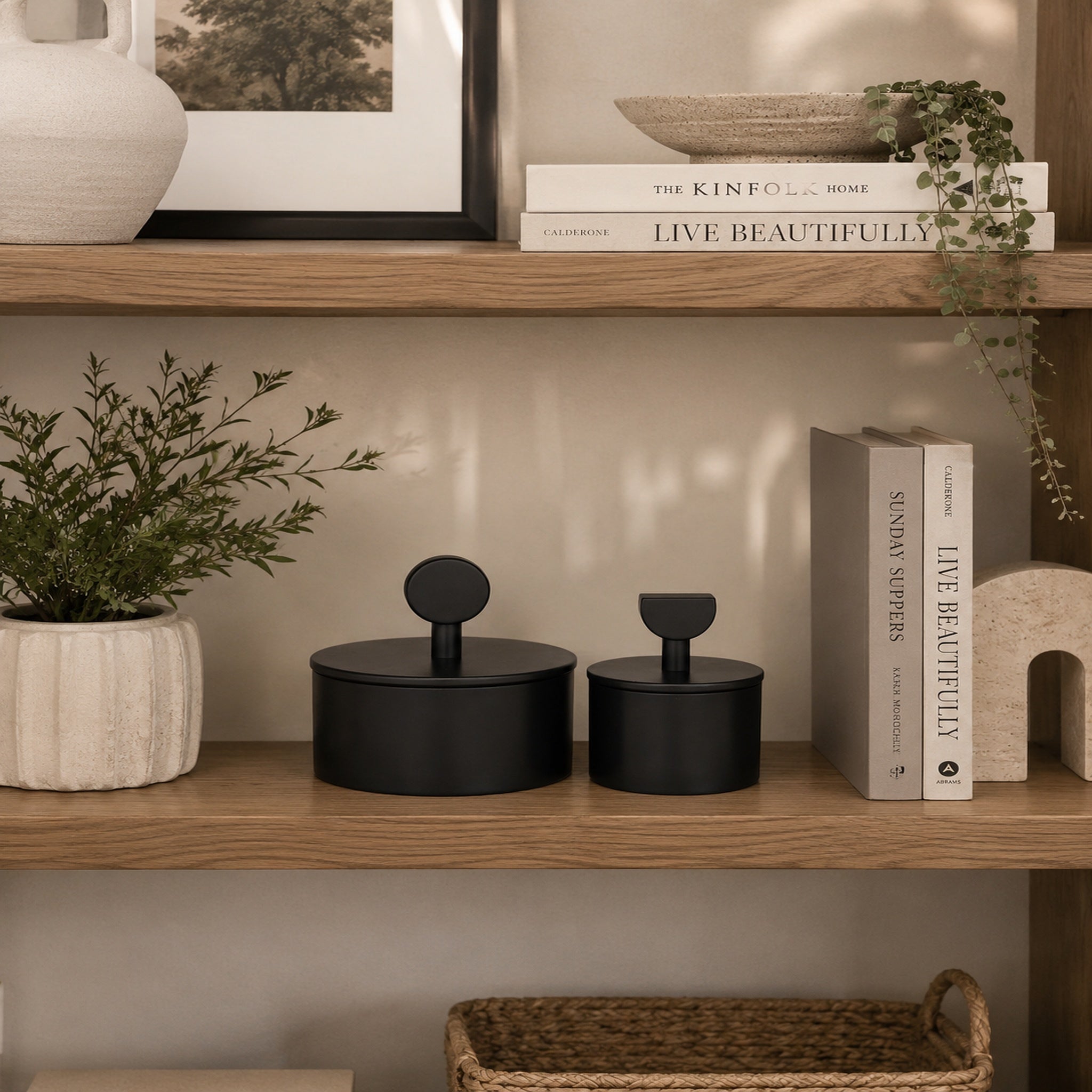 Decorative Storage Boxes in Antique Bronze and Washed Green