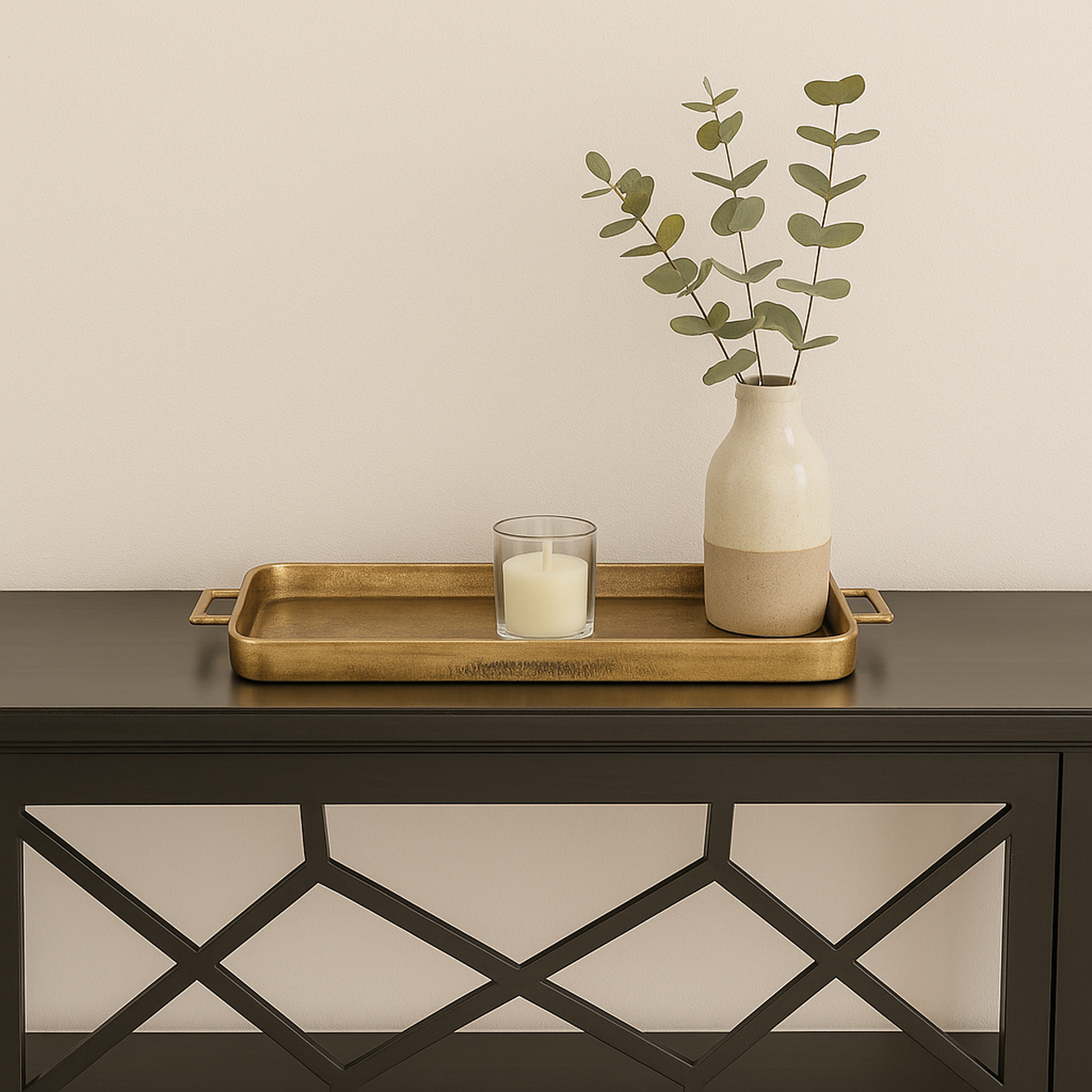 Elysia Handcrafted Aluminium Rectangular Tray – Classic Antique Gold Decorative Accent with Handles