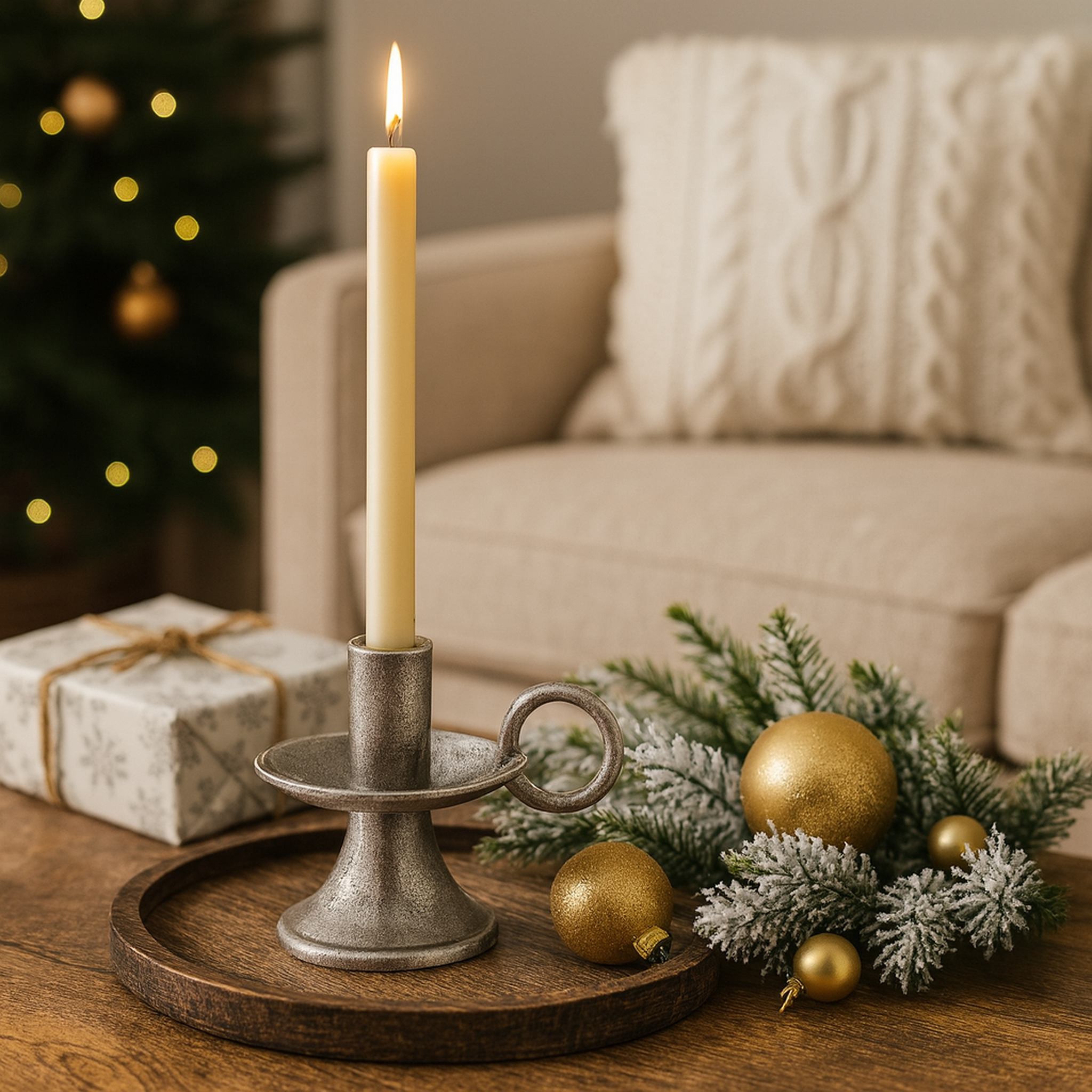 Noor Decorative Aluminum Taper Candle Holder – Antique Silver