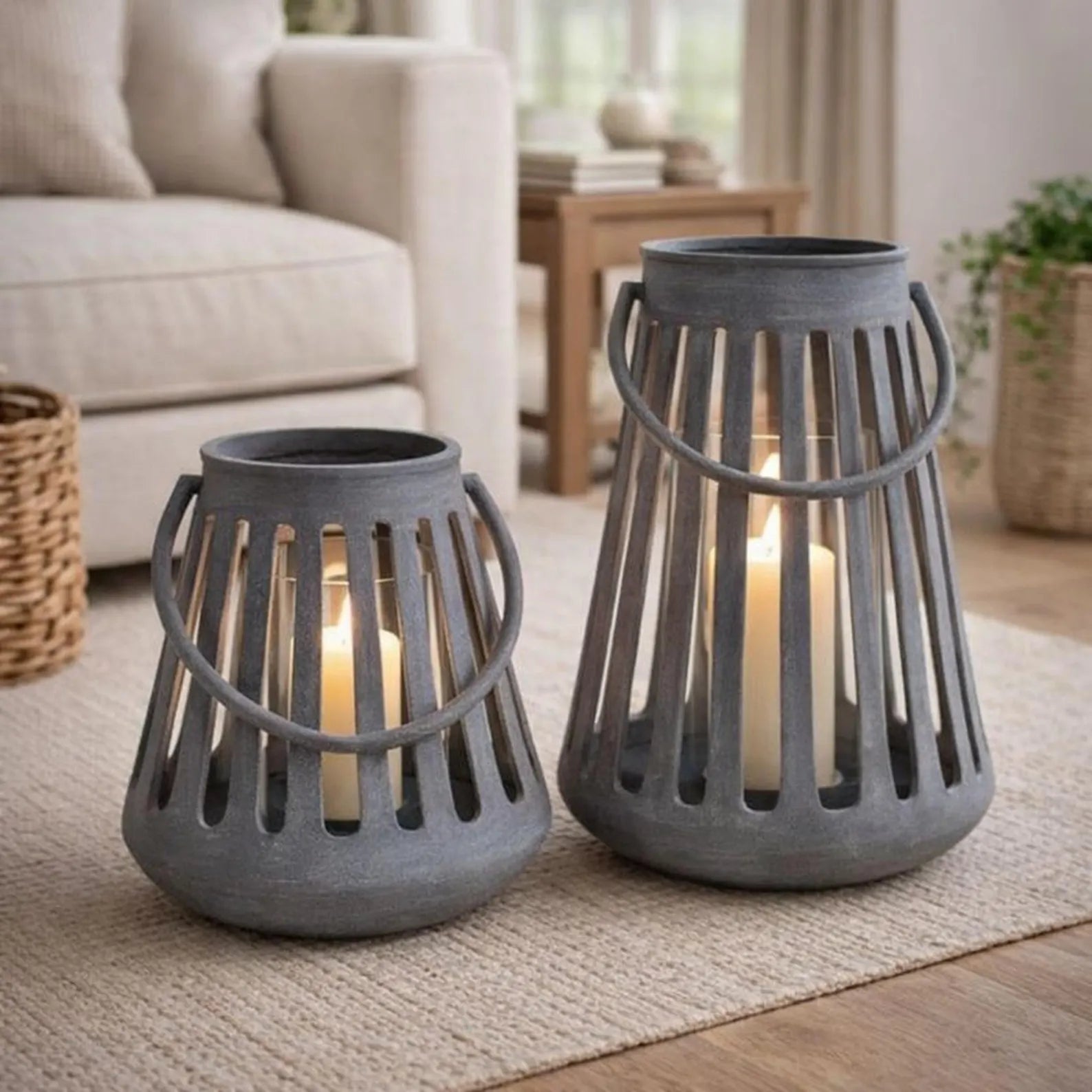 Auryn Rustic Washed-Finish Hurricane Lantern – Indoor Outdoor Porch Decor