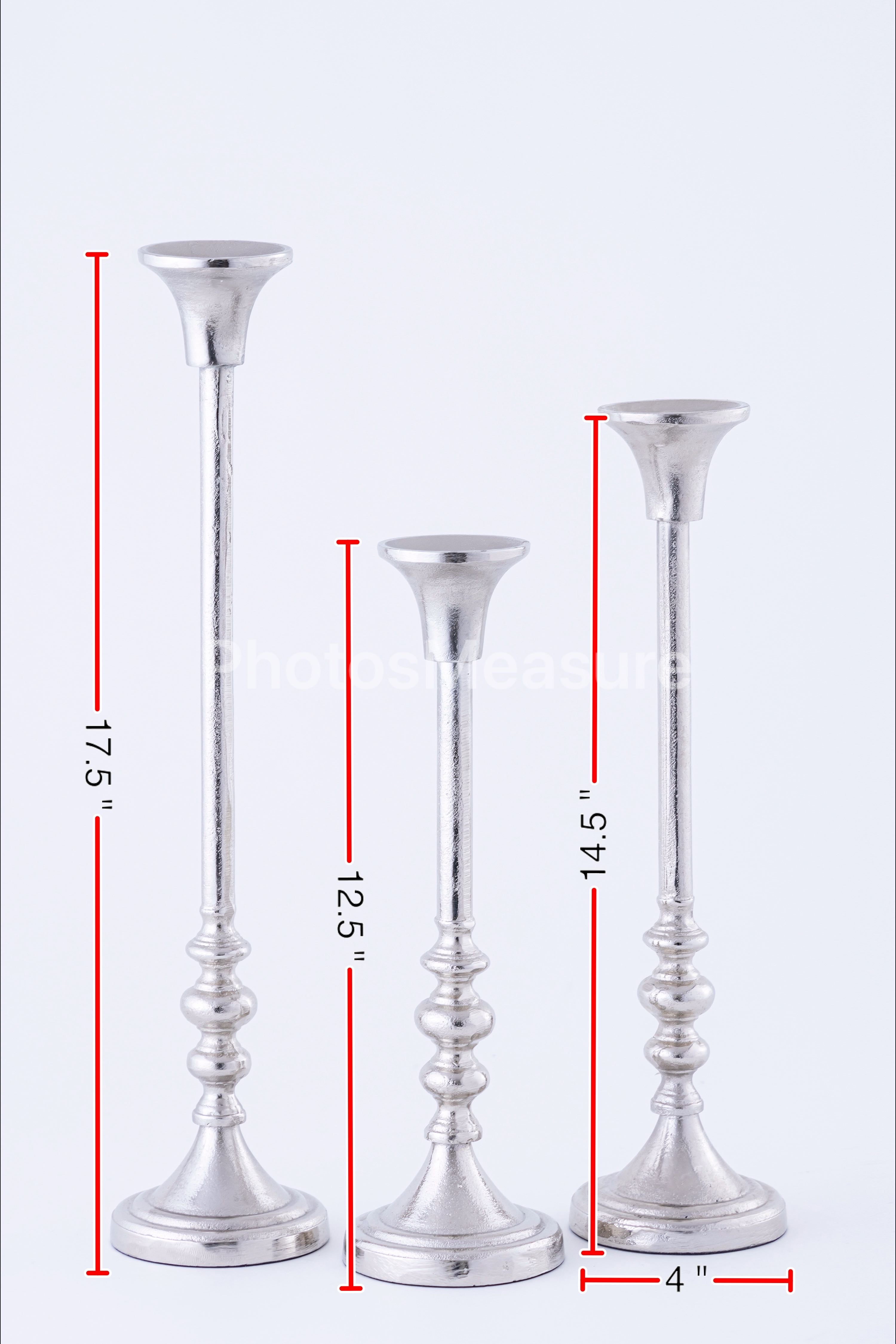 Eloria Elegant Aluminum Set of 3 Silver Candle Holder Set Timeless Luxury Accent