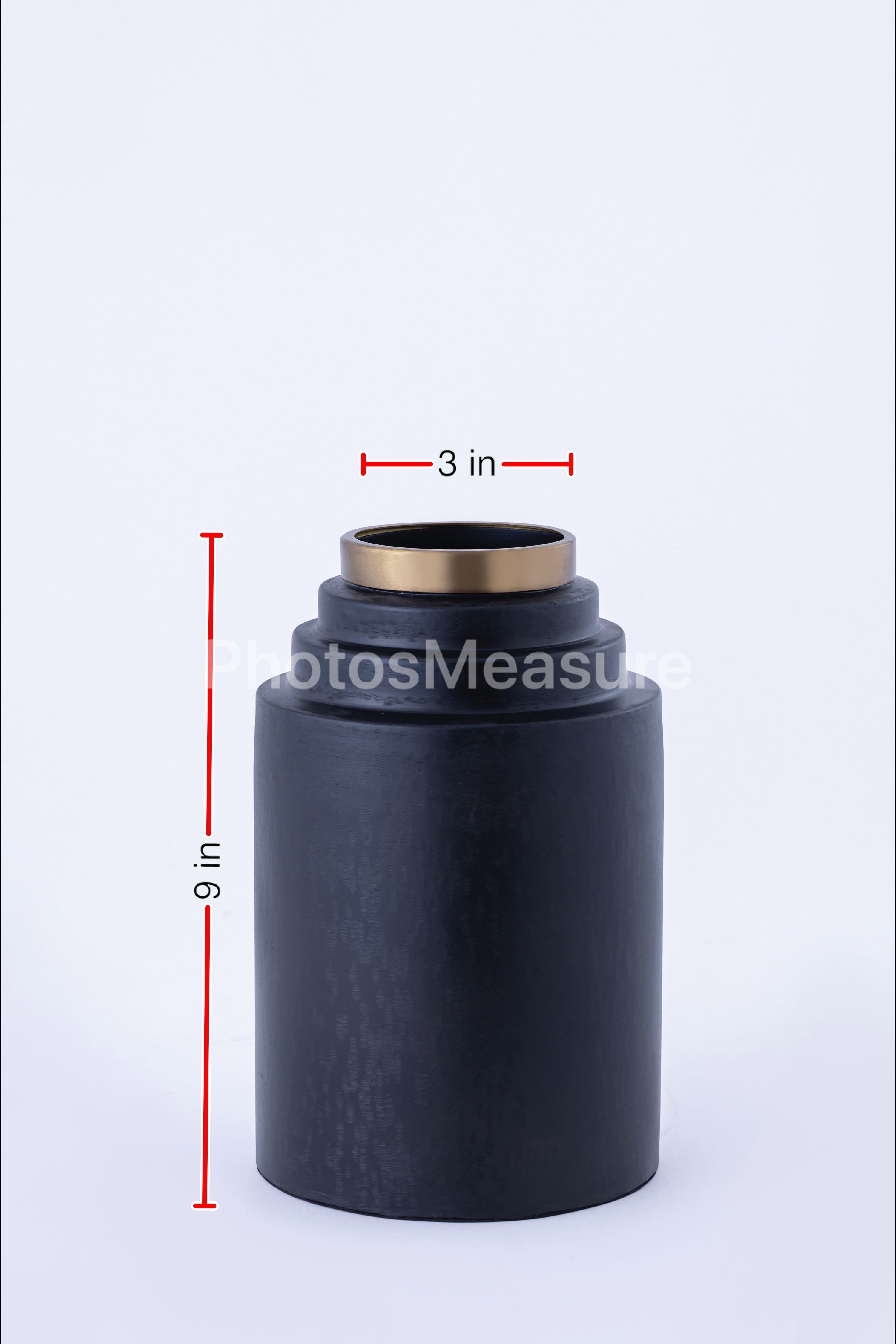 Ebon Sleek Black Metal Vase with Gold Rim