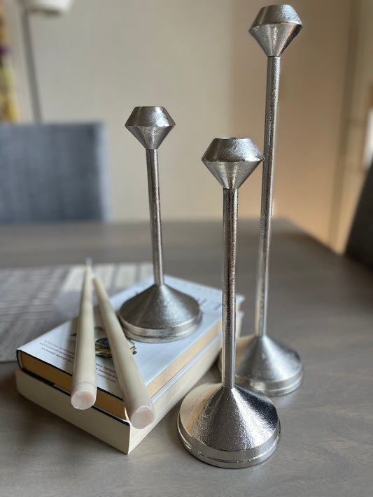 Elegant Silver Metal Candle Holder – Modern Farmhouse Decorative Centerpiece for Home & Table