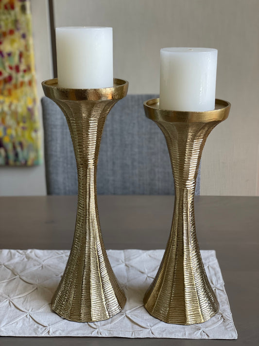 Orvyn Elegant Tall Gold Pillar Candle Holders Set of 2 For Modern Home and Wedding Decor