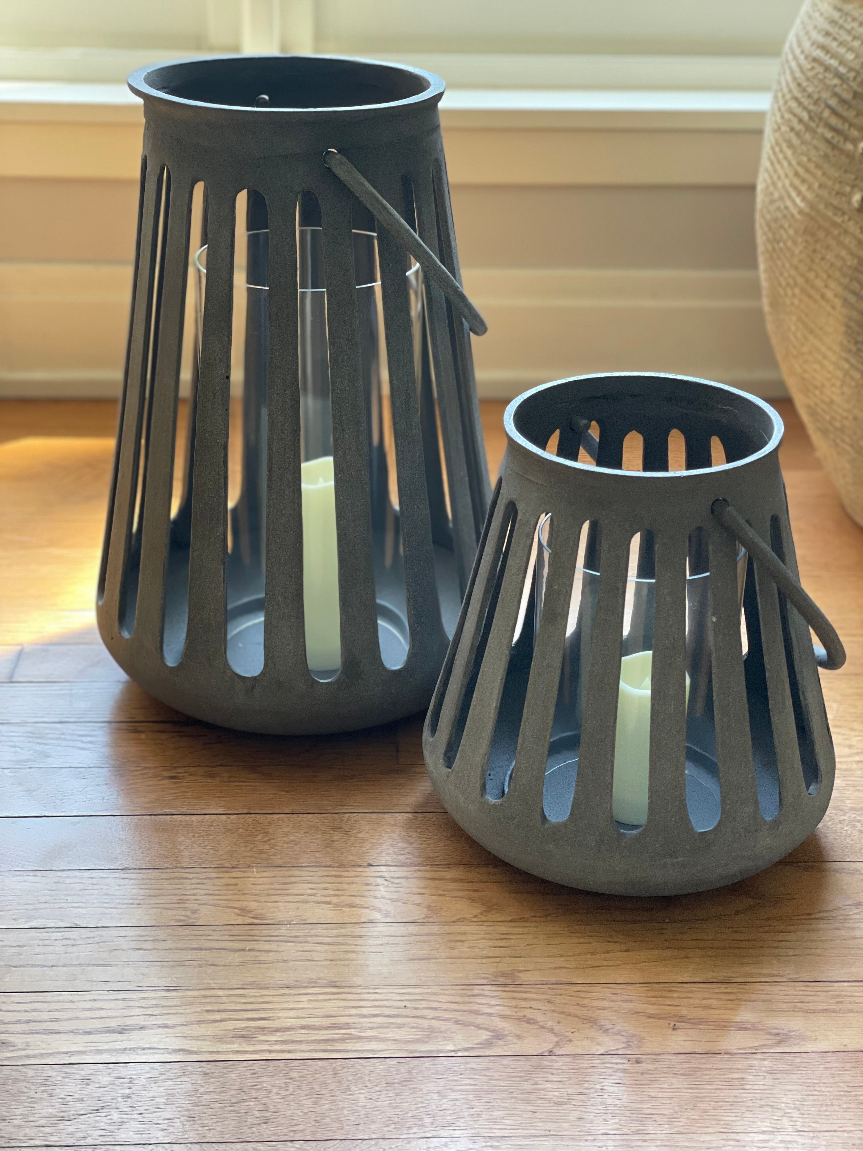 Auryn Rustic Washed-Finish Hurricane Lantern – Indoor Outdoor Porch Decor