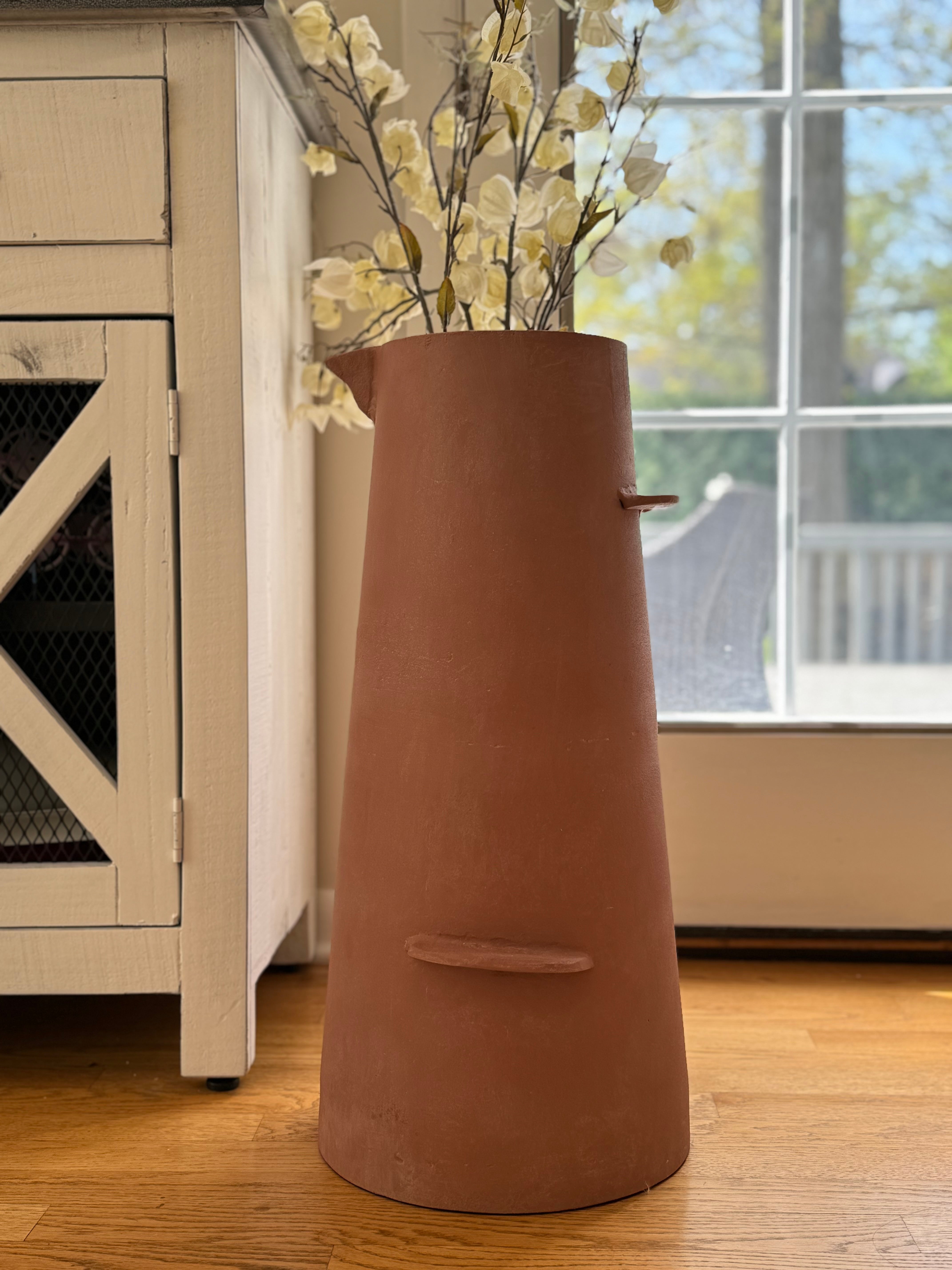 Evara Tall Pitcher Earth-Washed Terracotta Finish Modern Aluminum Vase