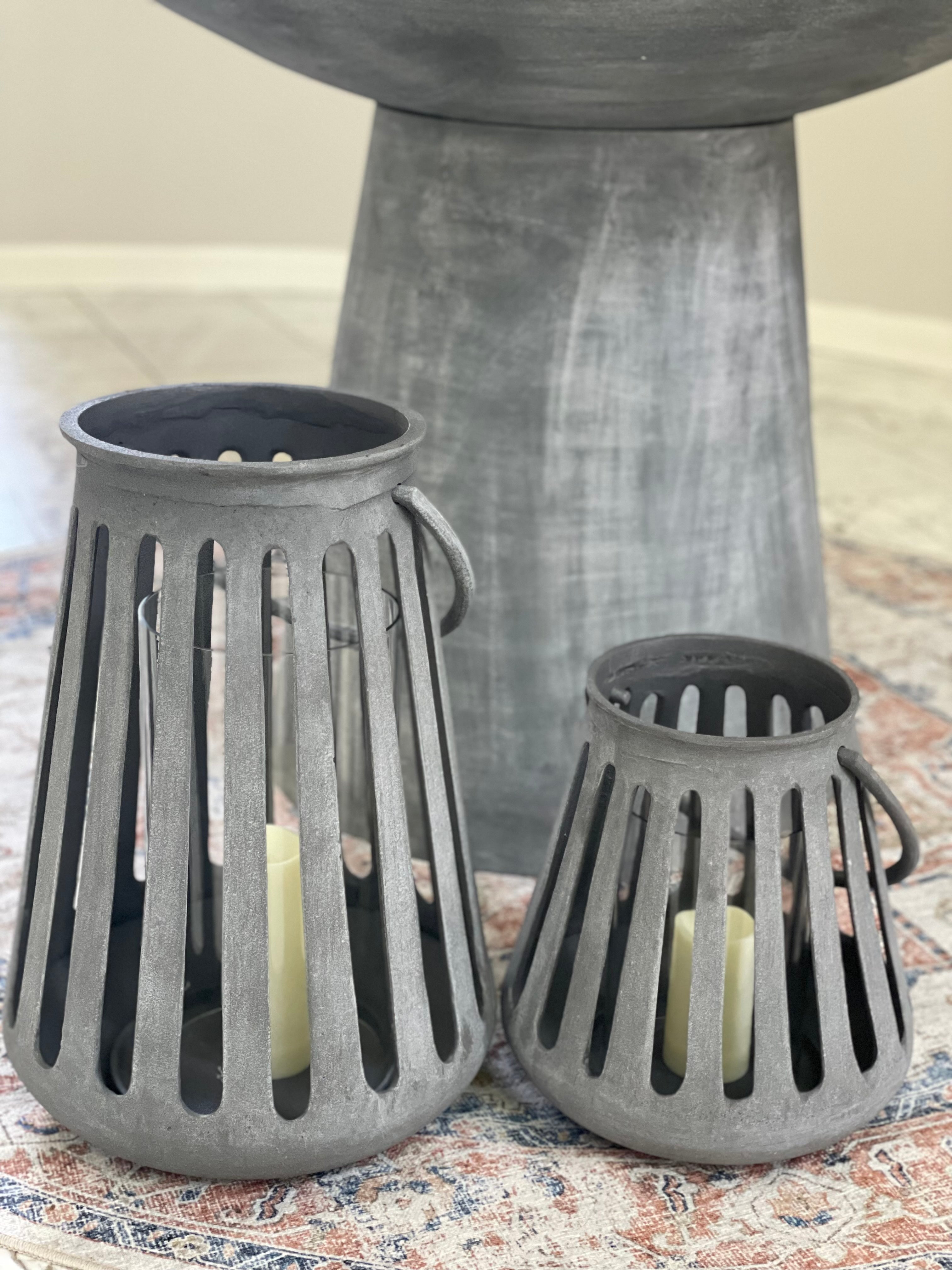 Auryn Rustic Washed-Finish Hurricane Lantern – Indoor Outdoor Porch Decor